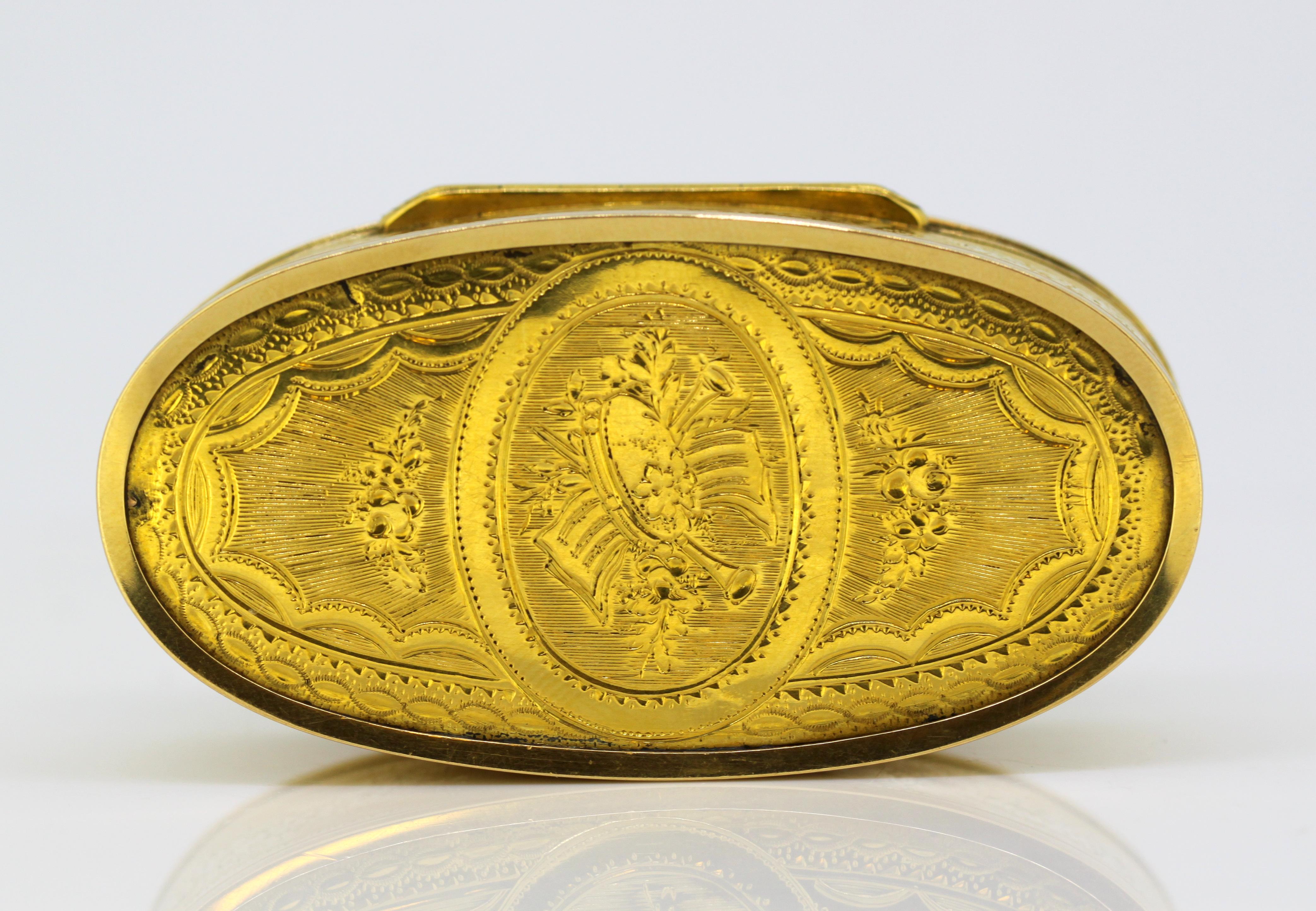 Antike georgianische Schnupftabakdose aus 18 Karat Gelbgold, London, 1776 (Gold)