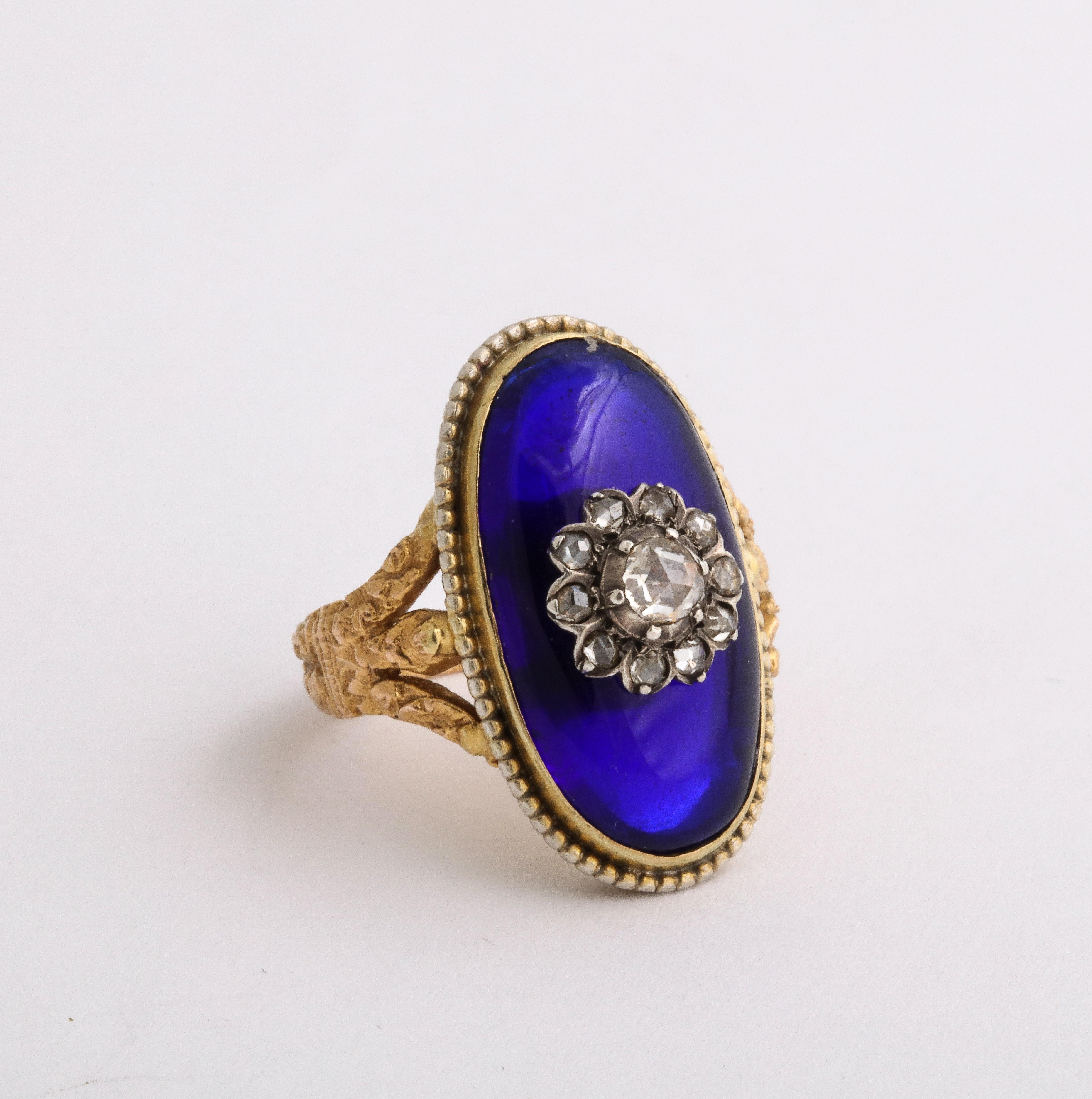 Rose Cut Antique Georgian 18 Kt and Sterling Baque Au Firmament Ring For Sale