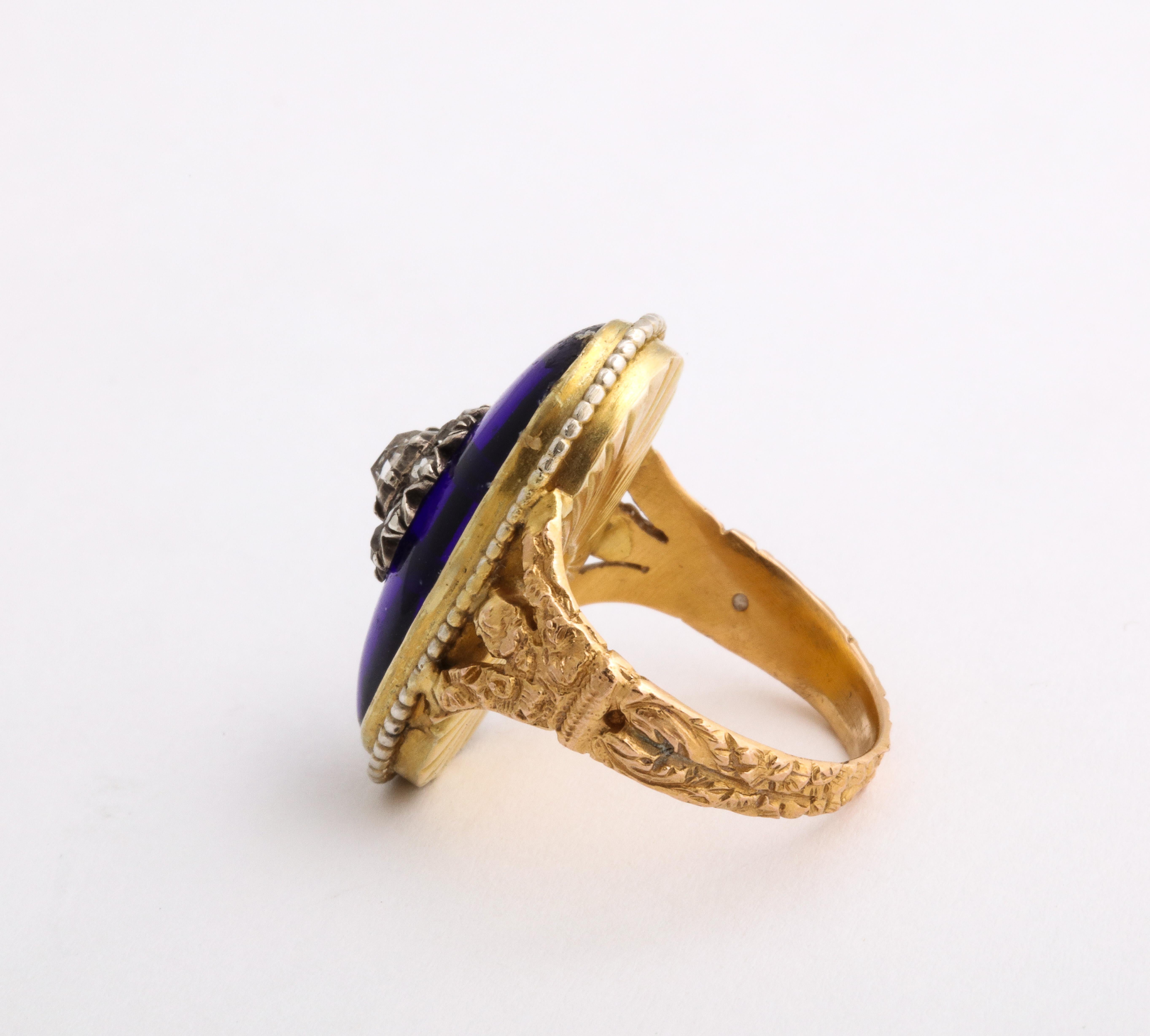 Antique Georgian 18 Kt and Sterling Baque Au Firmament Ring In Excellent Condition For Sale In Stamford, CT