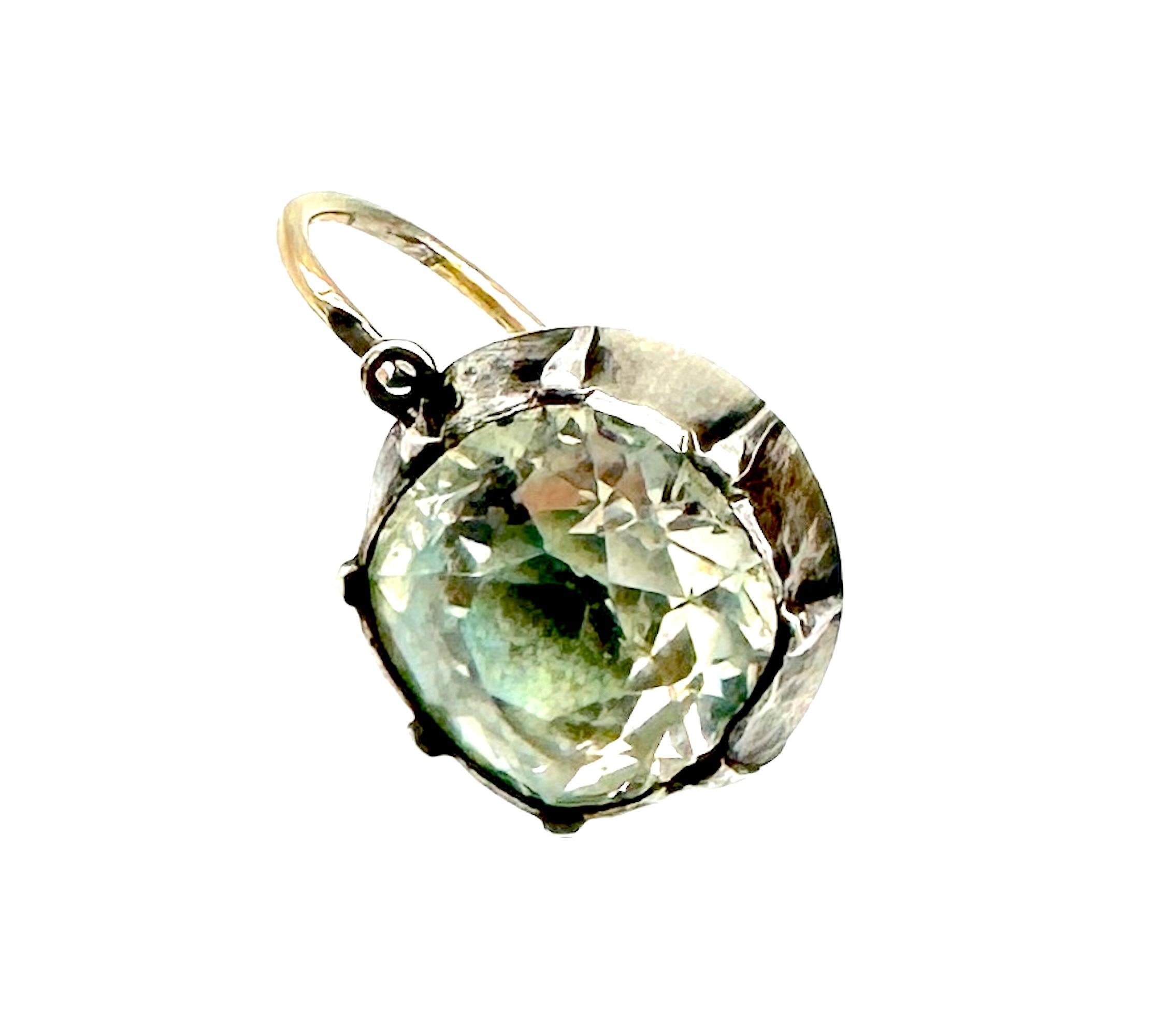 Pendientes Antiguos Georgianos 1820 Single Stone Paste Drop Pendientes Plata 18 Kilates Oro Corte europeo antiguo