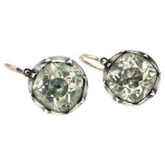 Antique Georgian 1820 Single Stone Paste Drop Earrings Silver 18 Karat Gold