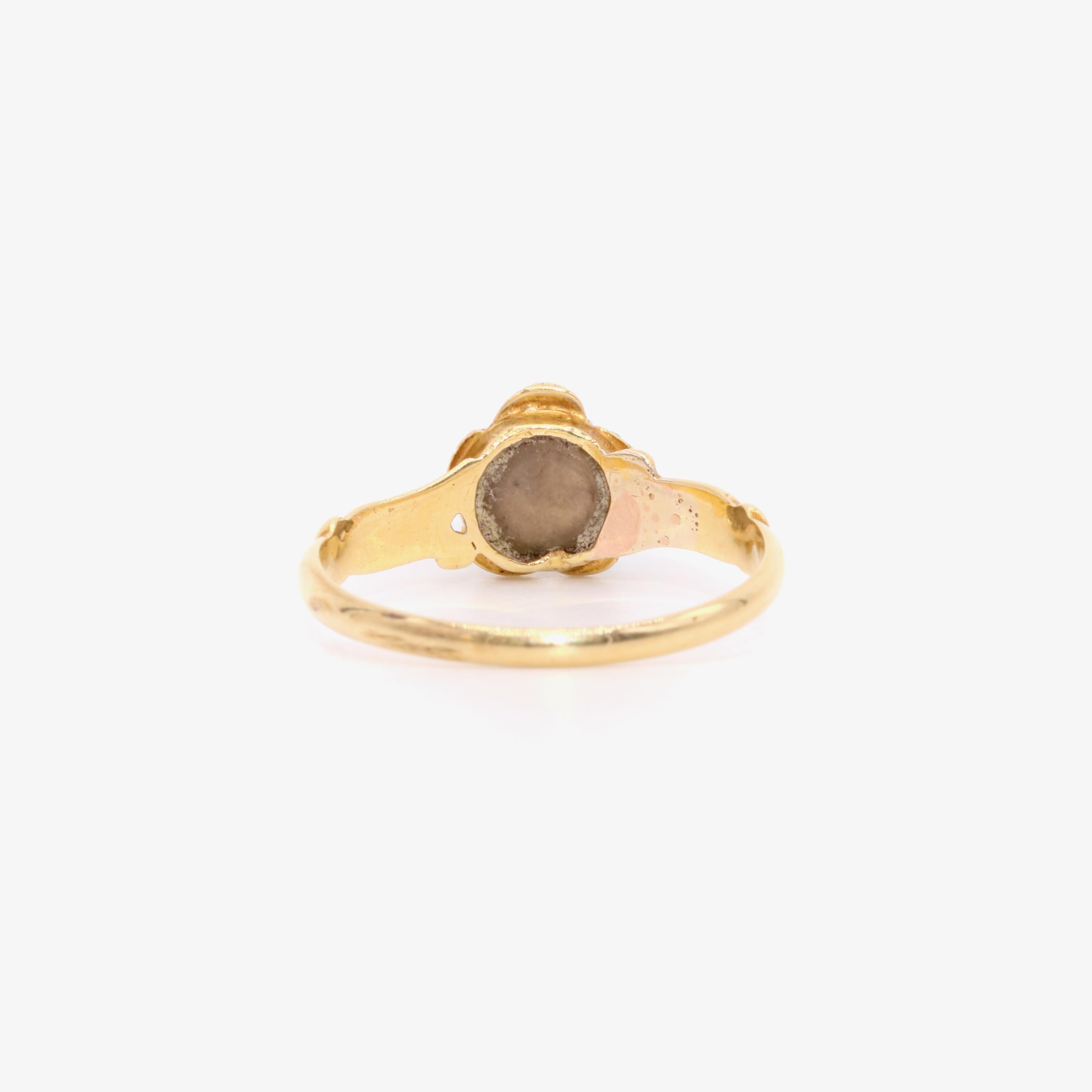 Women's or Men's Antique Georgian 1830s 18K Yellow Gold Turquoise and Pearl Pansy Locket Ring For Sale
