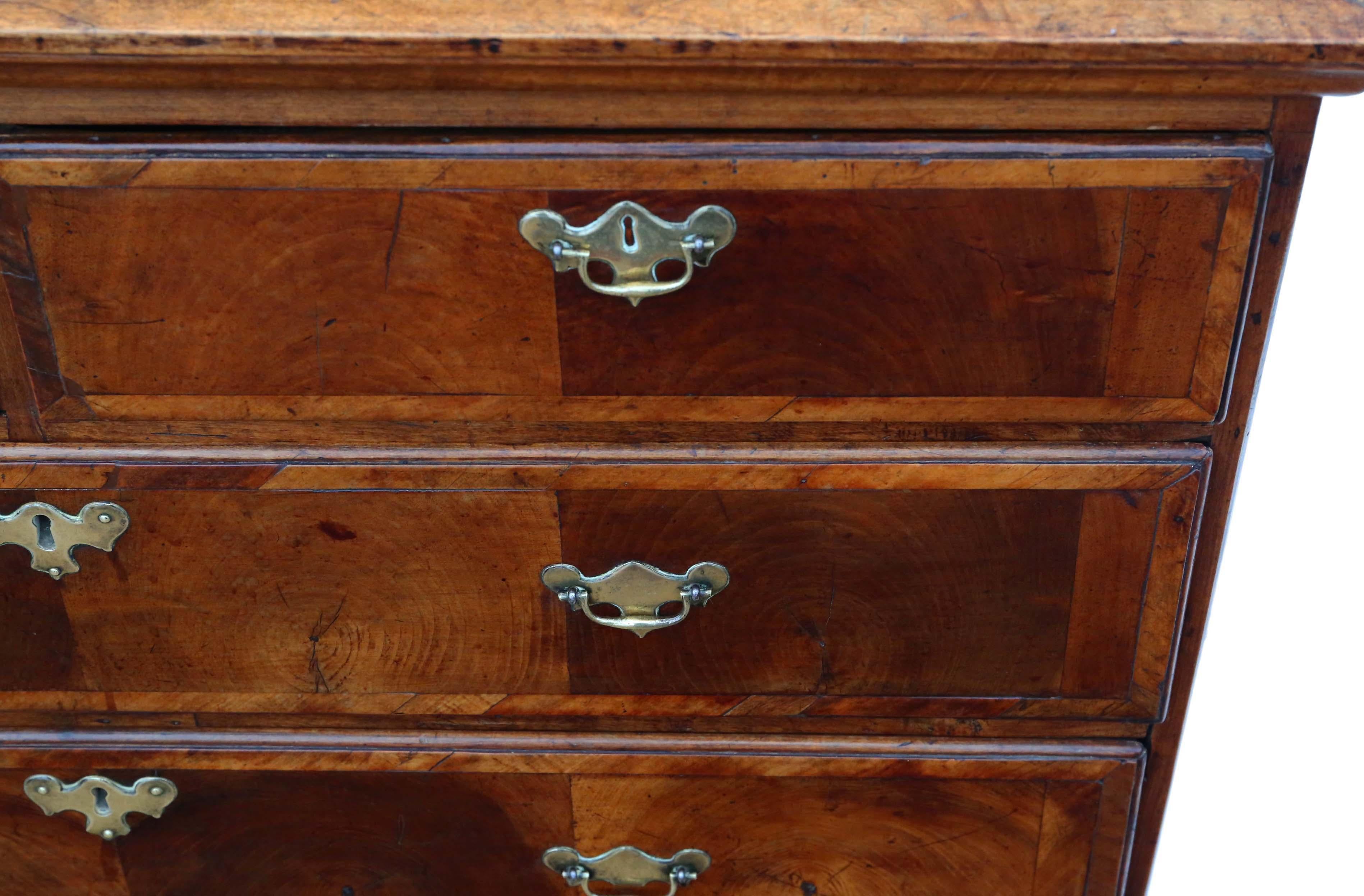 18th Century and Earlier Antique Georgian 18th Century Oyster Walnut and Fruitwood Chest of Drawers For Sale