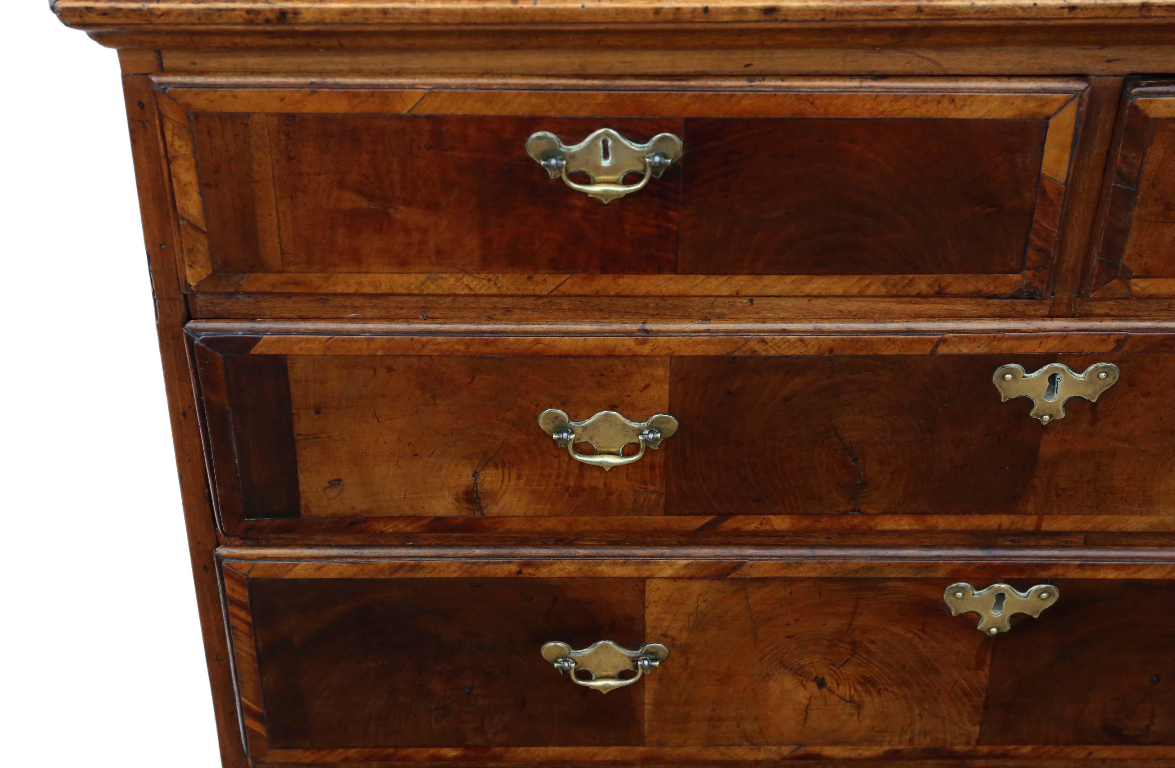 Antique Georgian 18th Century Oyster Walnut and Fruitwood Chest of Drawers For Sale 2