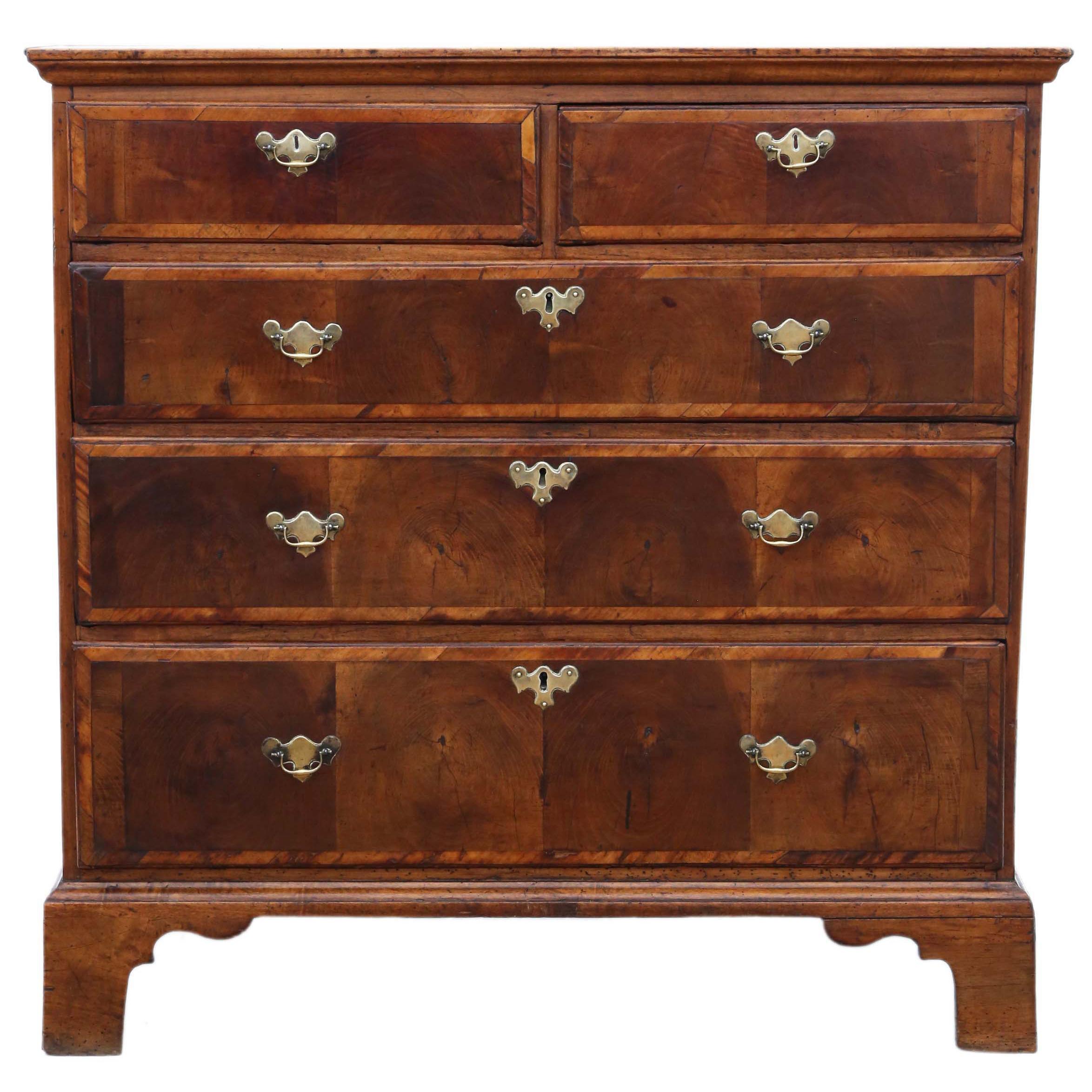 Antique Georgian 18th Century Oyster Walnut and Fruitwood Chest of Drawers