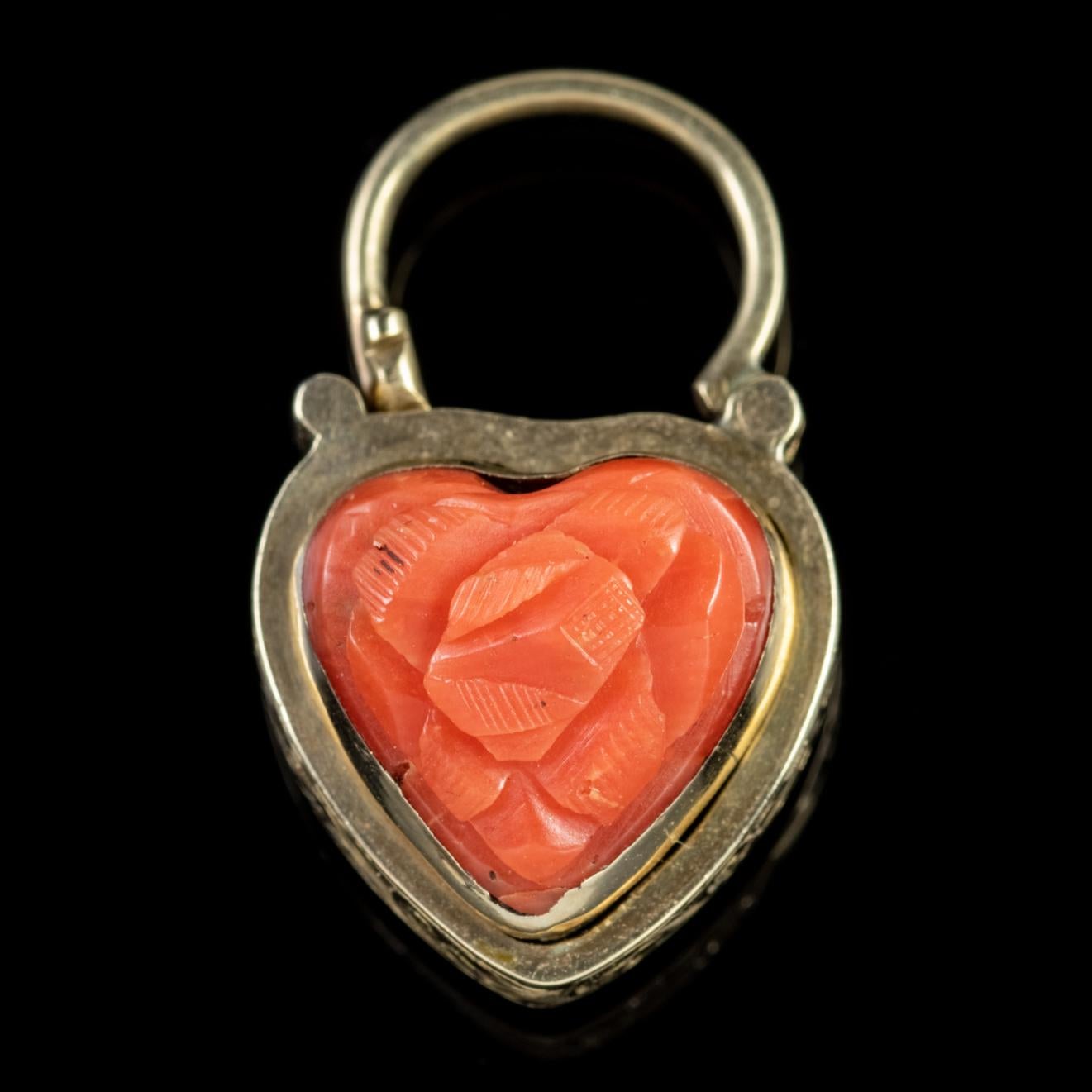 Women's Antique Georgian 18 Carat Gold, circa 1830 Coral Heart Charm Bracelet For Sale