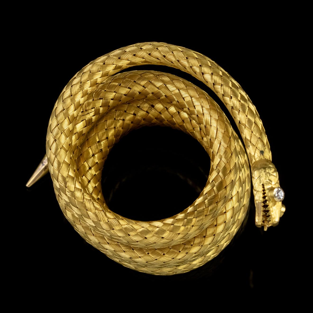 Antique Georgian 18 Carat Gold Coiled Diamond Snake Bangle, circa 1800 In Good Condition For Sale In Lancaster, Lancashire
