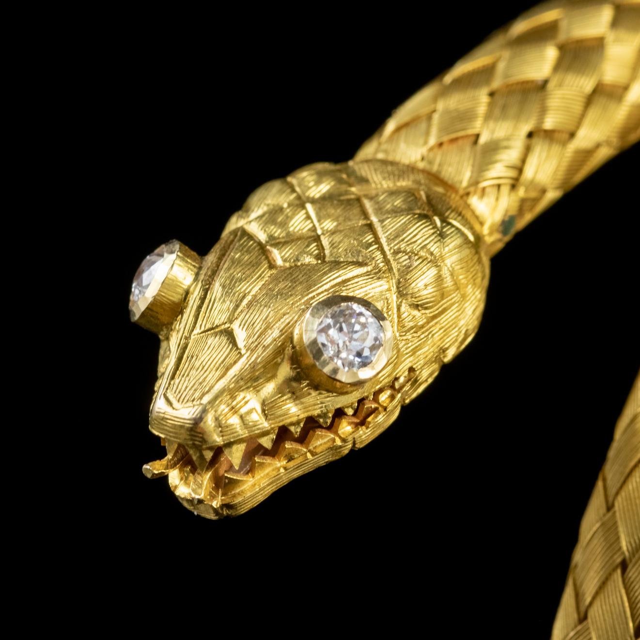 Women's Antique Georgian 18 Carat Gold Coiled Diamond Snake Bangle, circa 1800 For Sale
