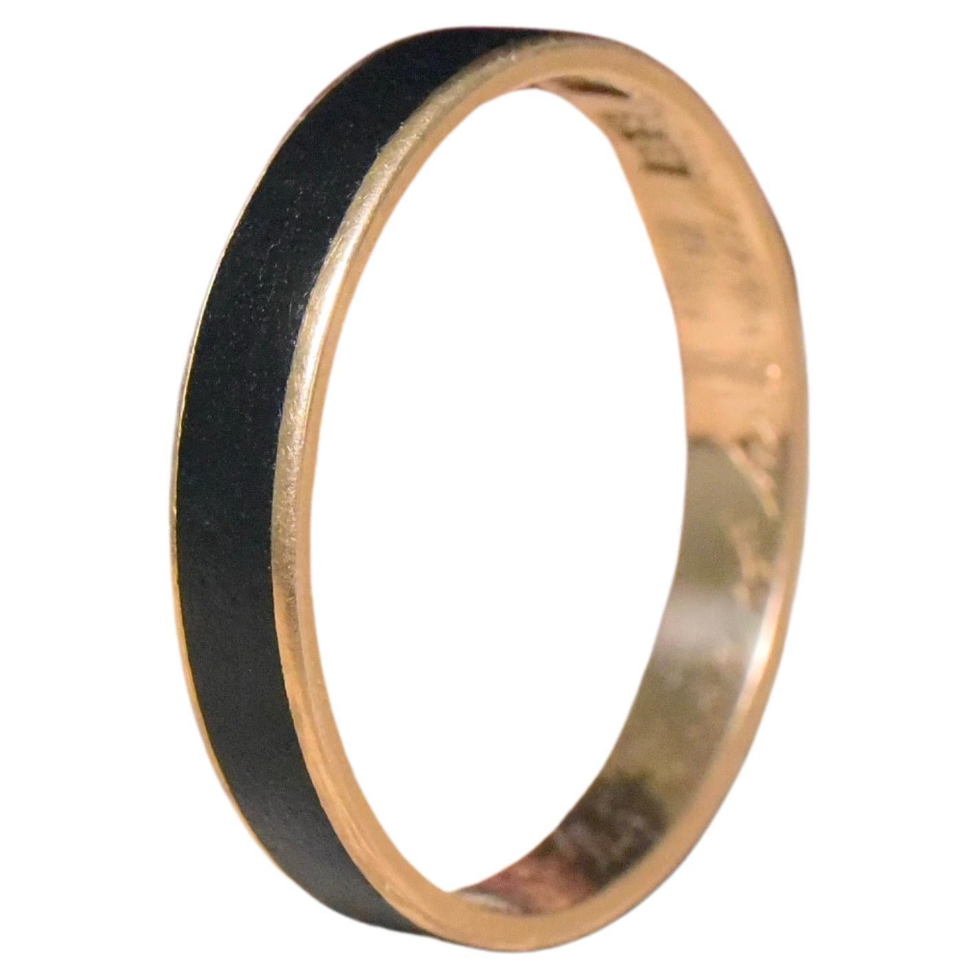 Antiguo Anillo de Luto Georgiano de Oro Esmaltado de 18 ct - Londres 1826