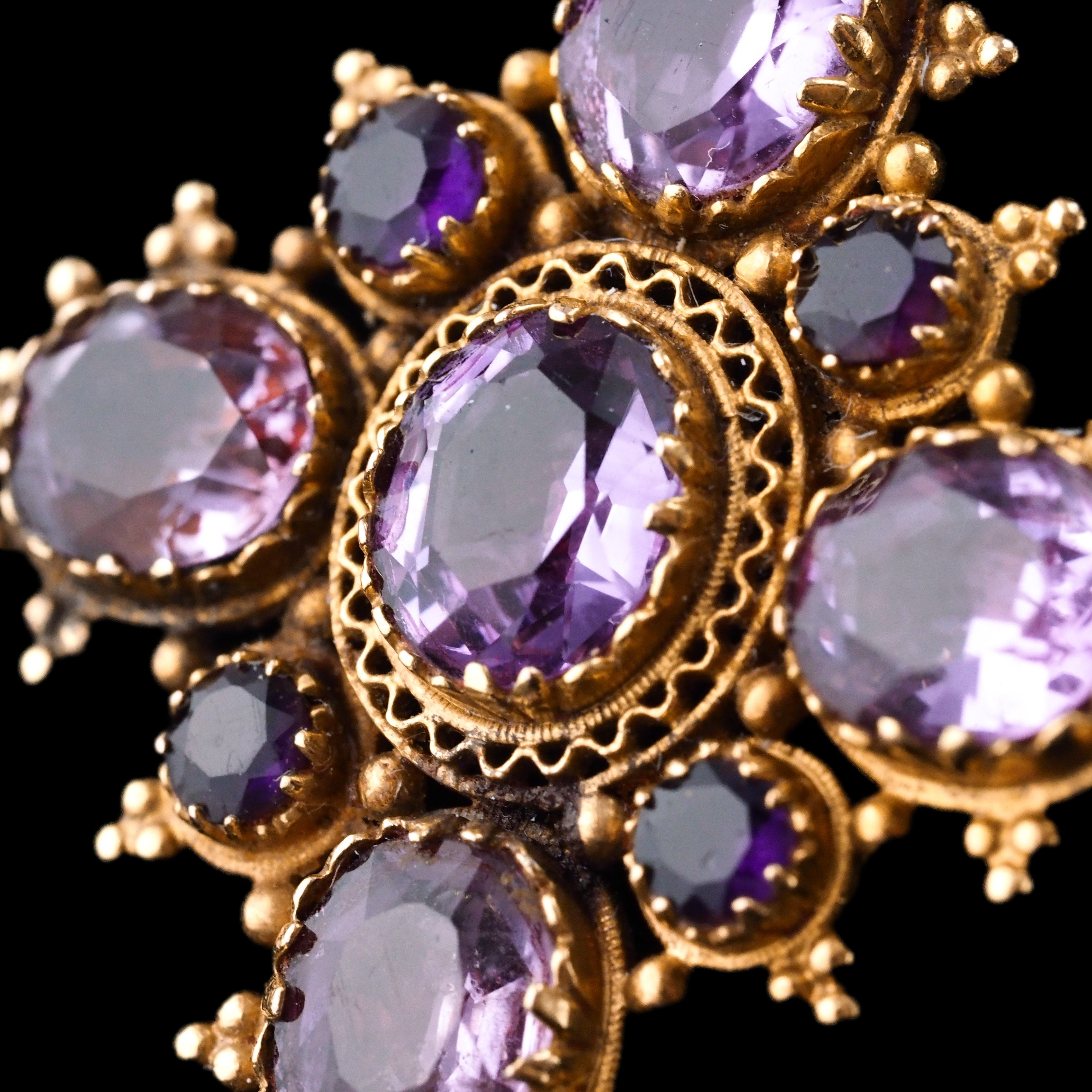 Antique Georgian 18K Gold Amethyst Pendant Necklace Cannetille - c.1820 In Good Condition For Sale In London, GB