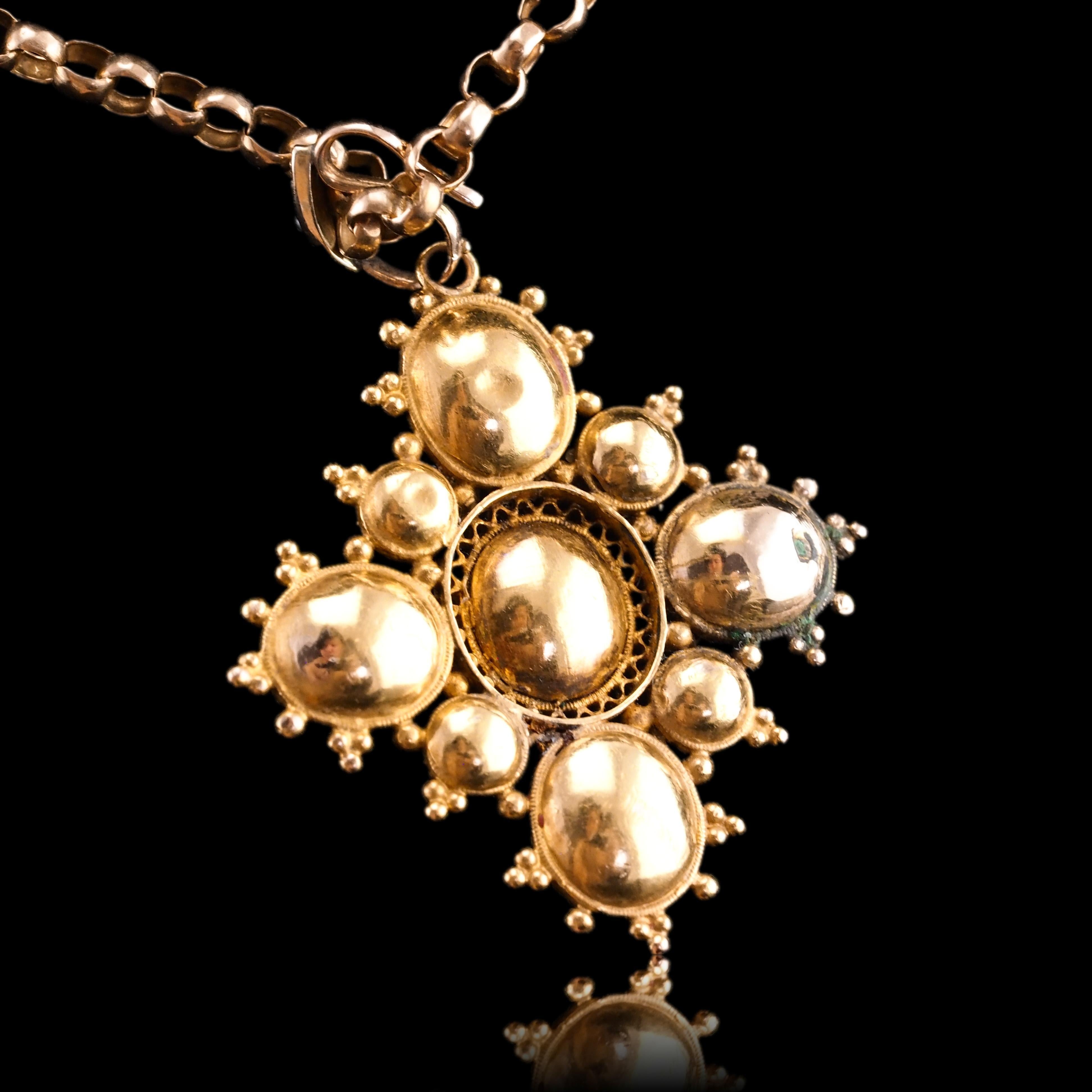 Antique Georgian 18K Gold Amethyst Pendant Necklace Cannetille - c.1820 For Sale 4