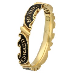 Antico anello commemorativo georgiano in oro 18 carati e smalto nero
