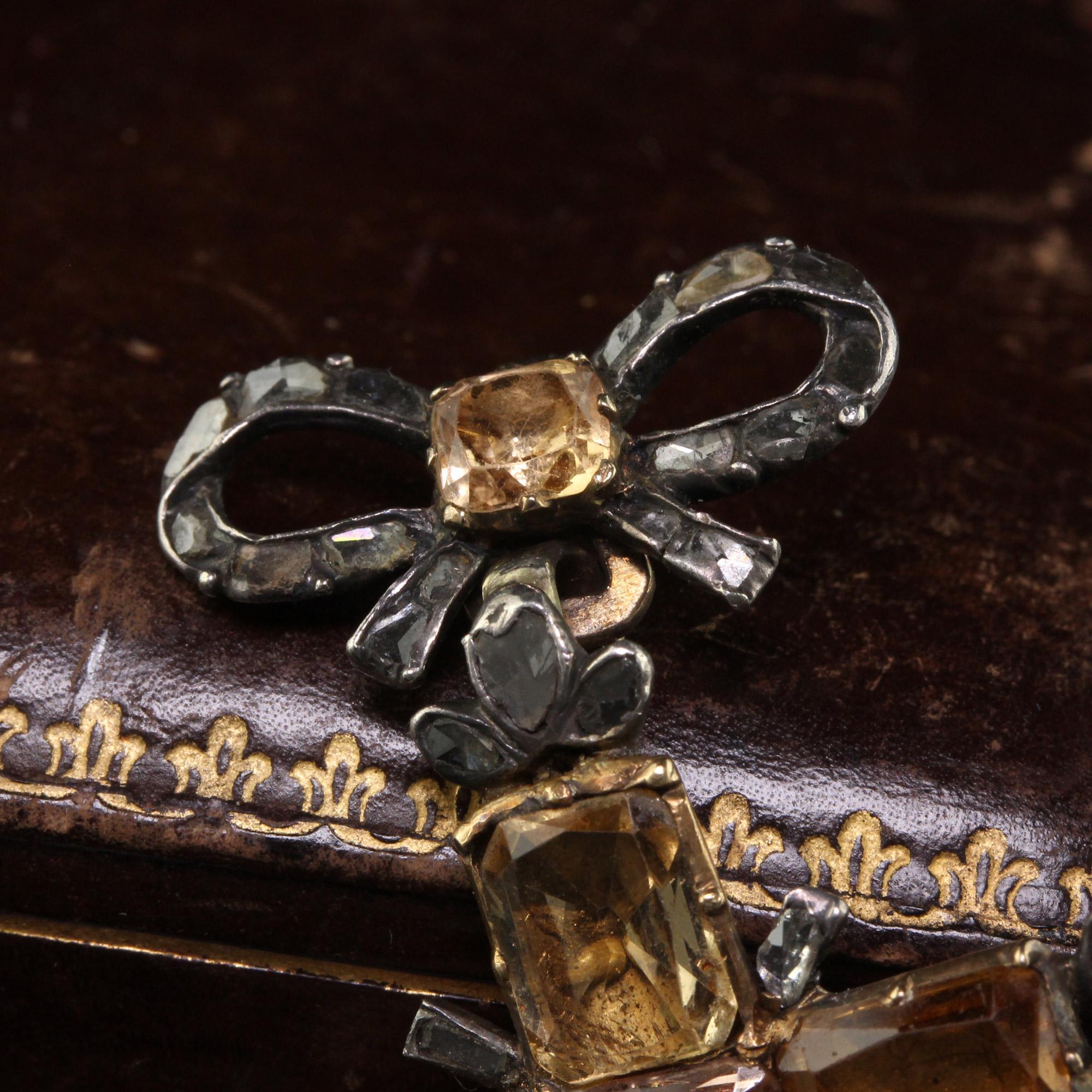 Colgante georgiano antiguo de oro y plata de 18 quilates con citrino y diamante talla rosa en forma de cruz en venta 1