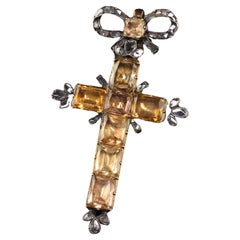 Antique Georgian 18K Gold and Silver Citrine Rose Cut Diamond Cross Pendant