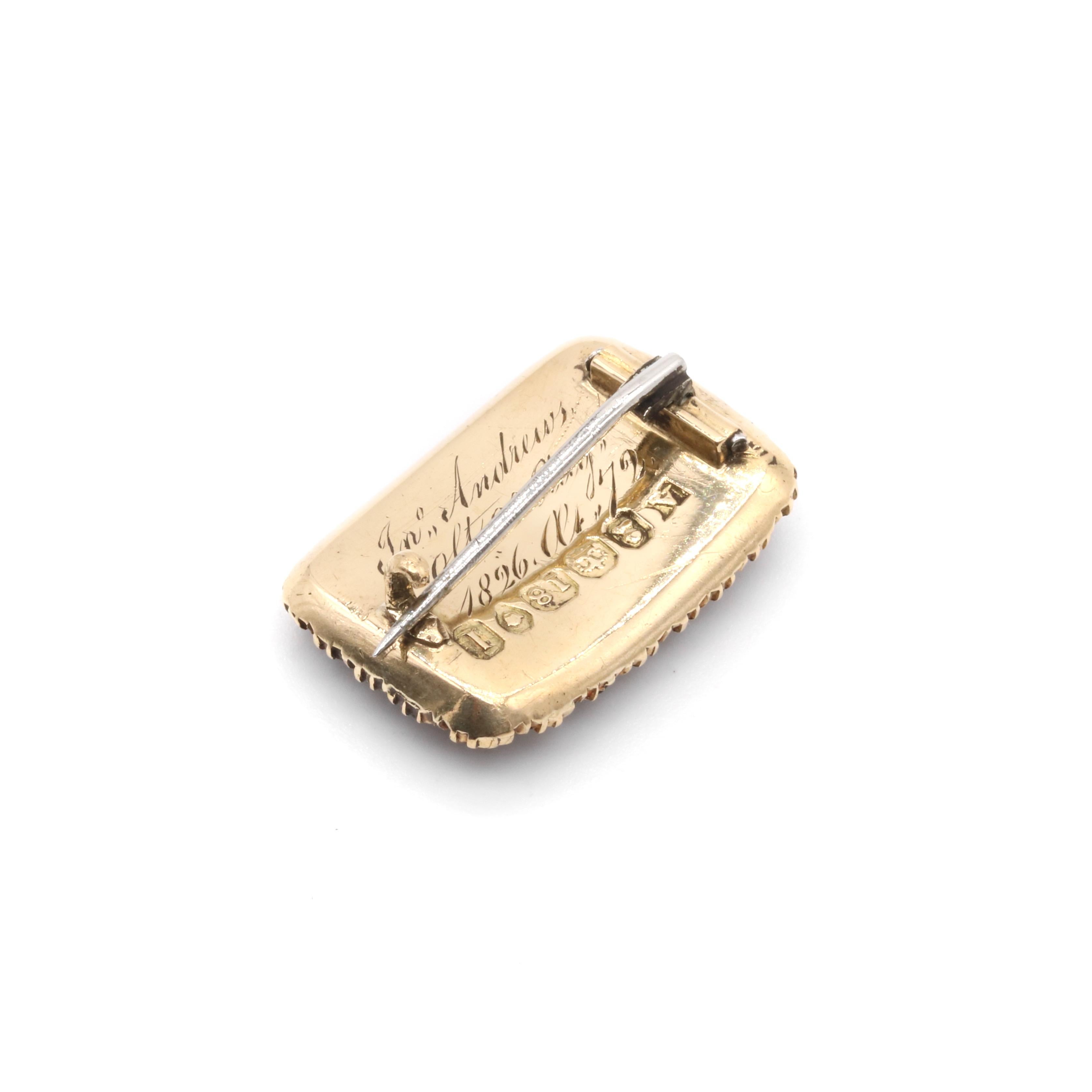 Antique Georgian 18K Gold Hairwork, Black Enamel and Black Paste Mourning Brooch For Sale 4
