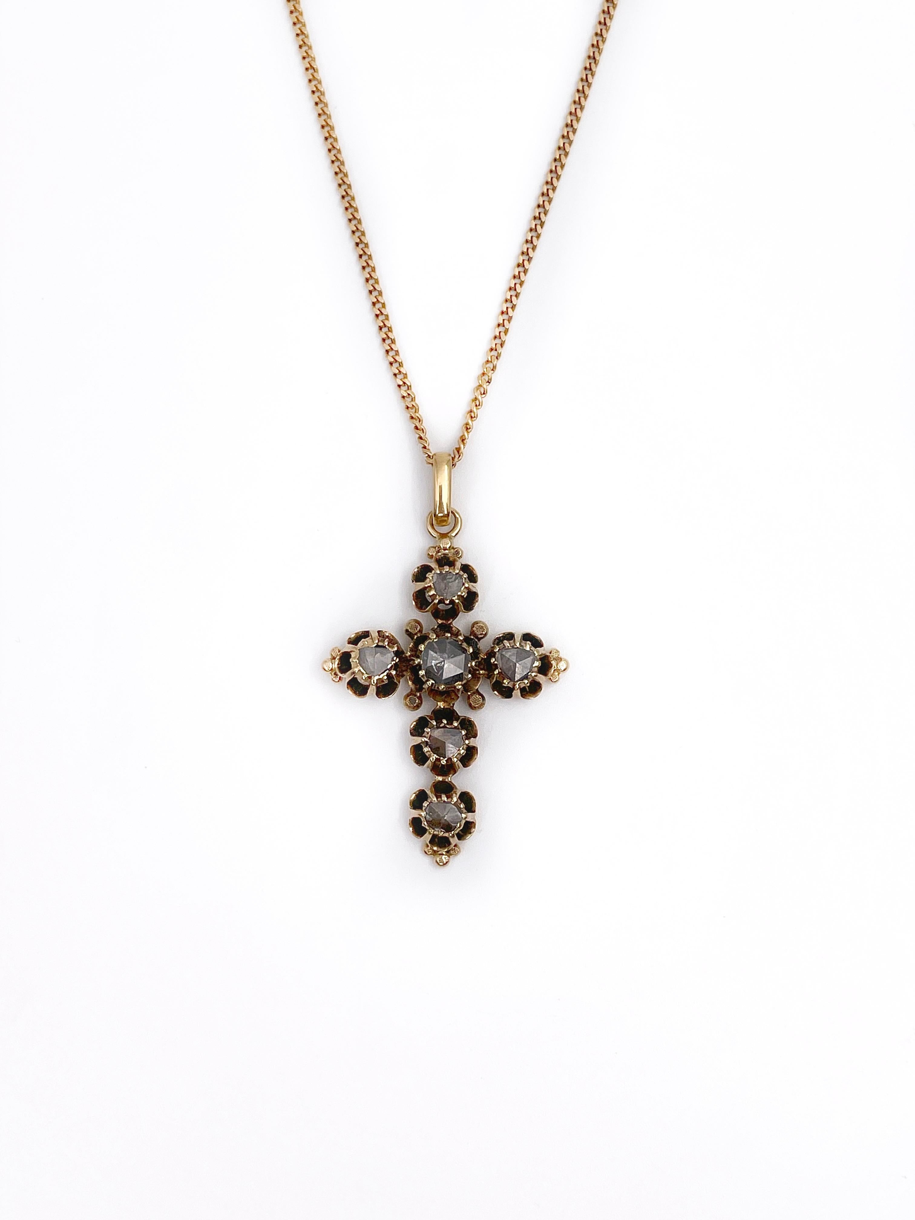 Antique Georgian 18K Gold Rose Cut Diamond Cross Pendant at 1stDibs