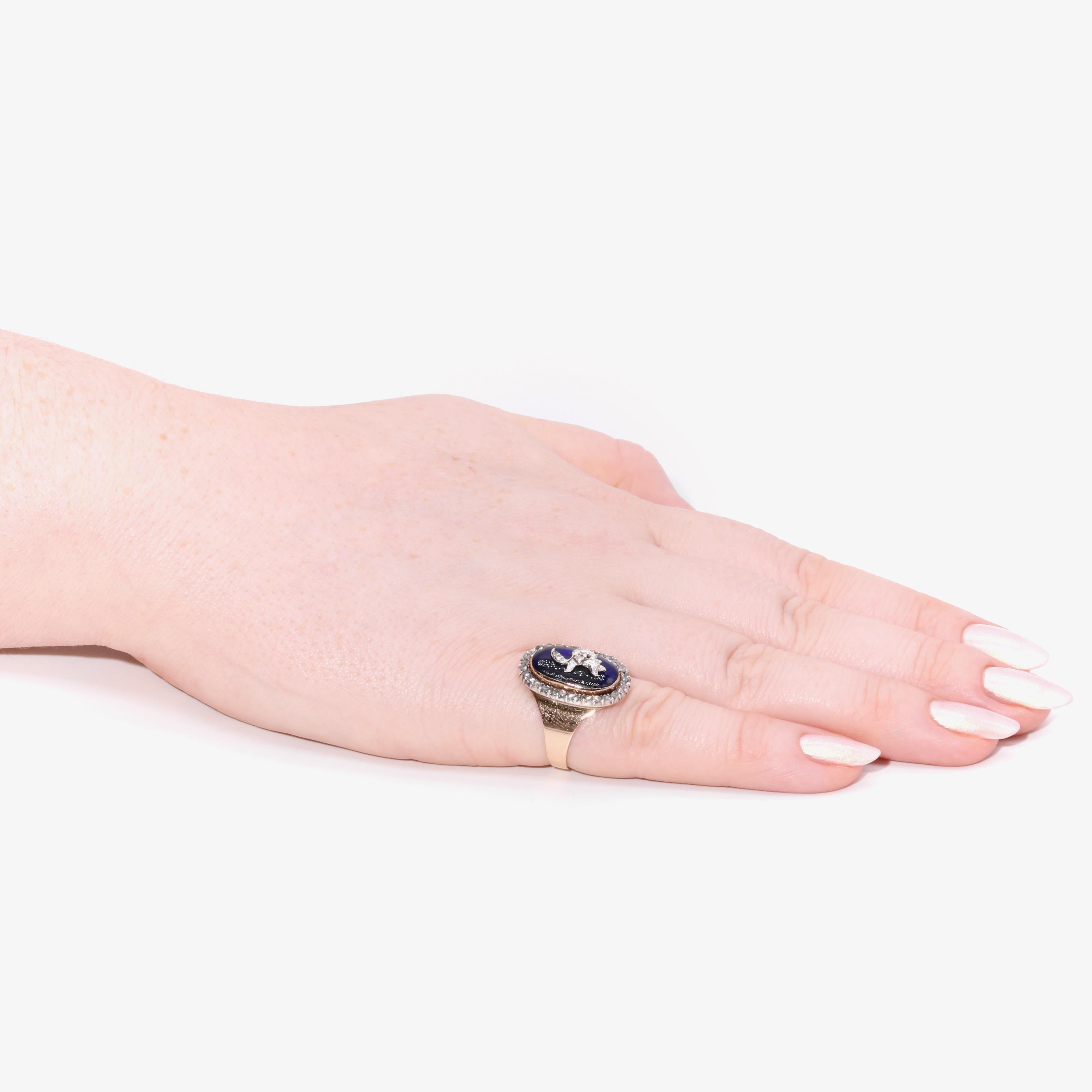Antiguo anillo georgiano de oro y plata de 18 quilates con diamantes y cristal azul del Firmamento de Escorpio en venta 4