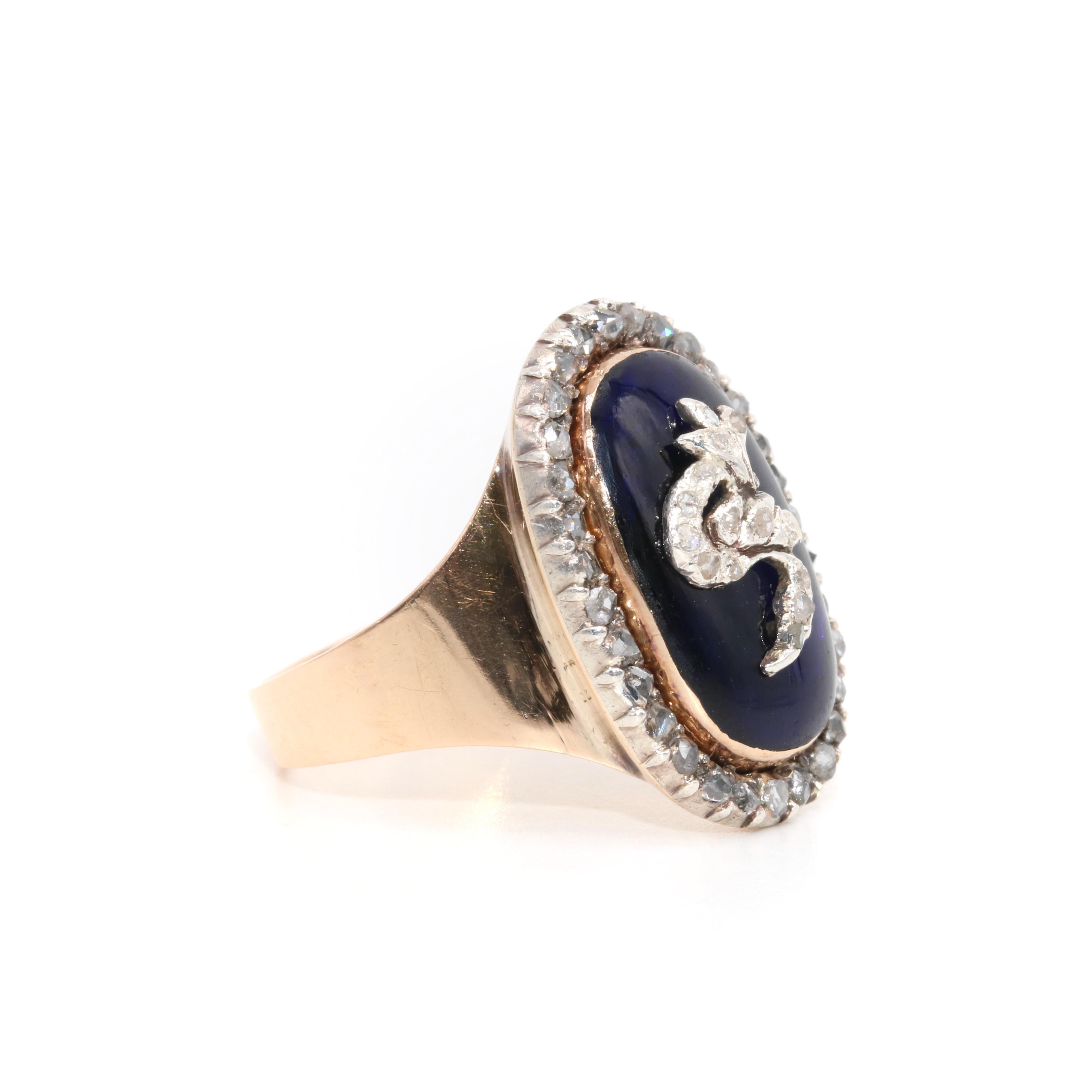 Women's or Men's Antique Georgian 18K Gold & Silver Diamond & Blue Glass Scorpio Firmament Ring For Sale