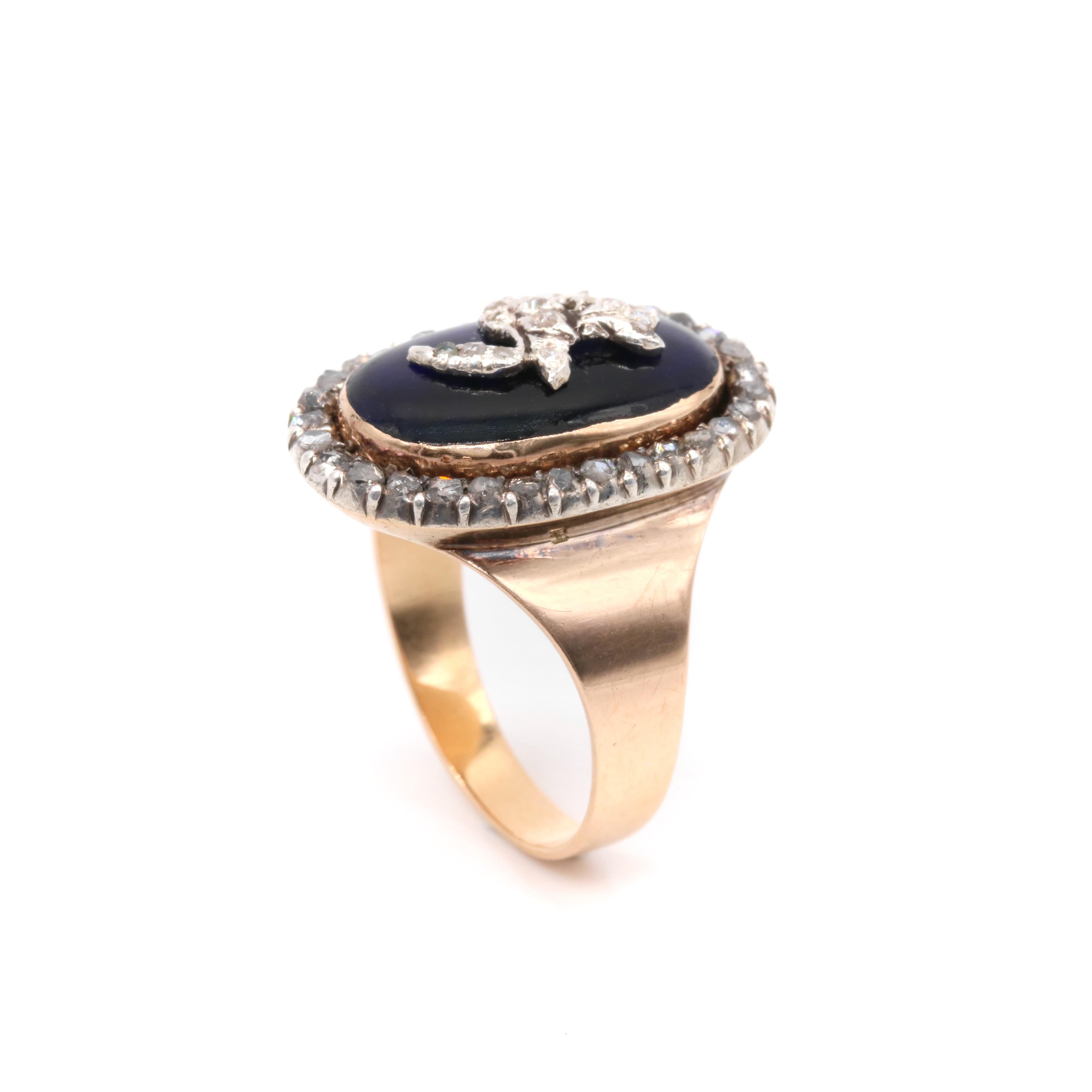 Antique Georgian 18K Gold & Silver Diamond & Blue Glass Scorpio Firmament Ring For Sale 3