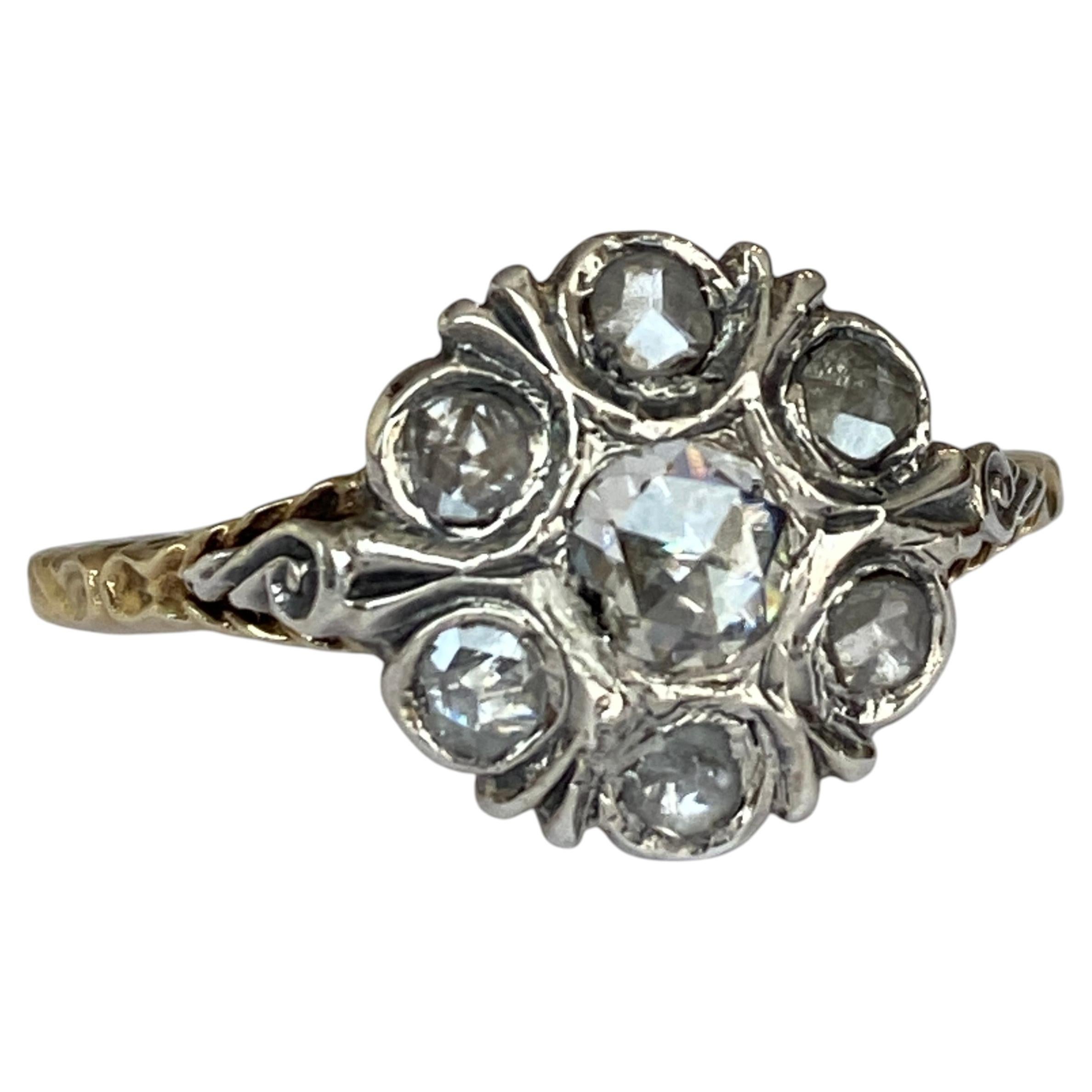 Antique Georgian 18K Gold & Silver Handmade Natural Rose-Cut Diamond Ring