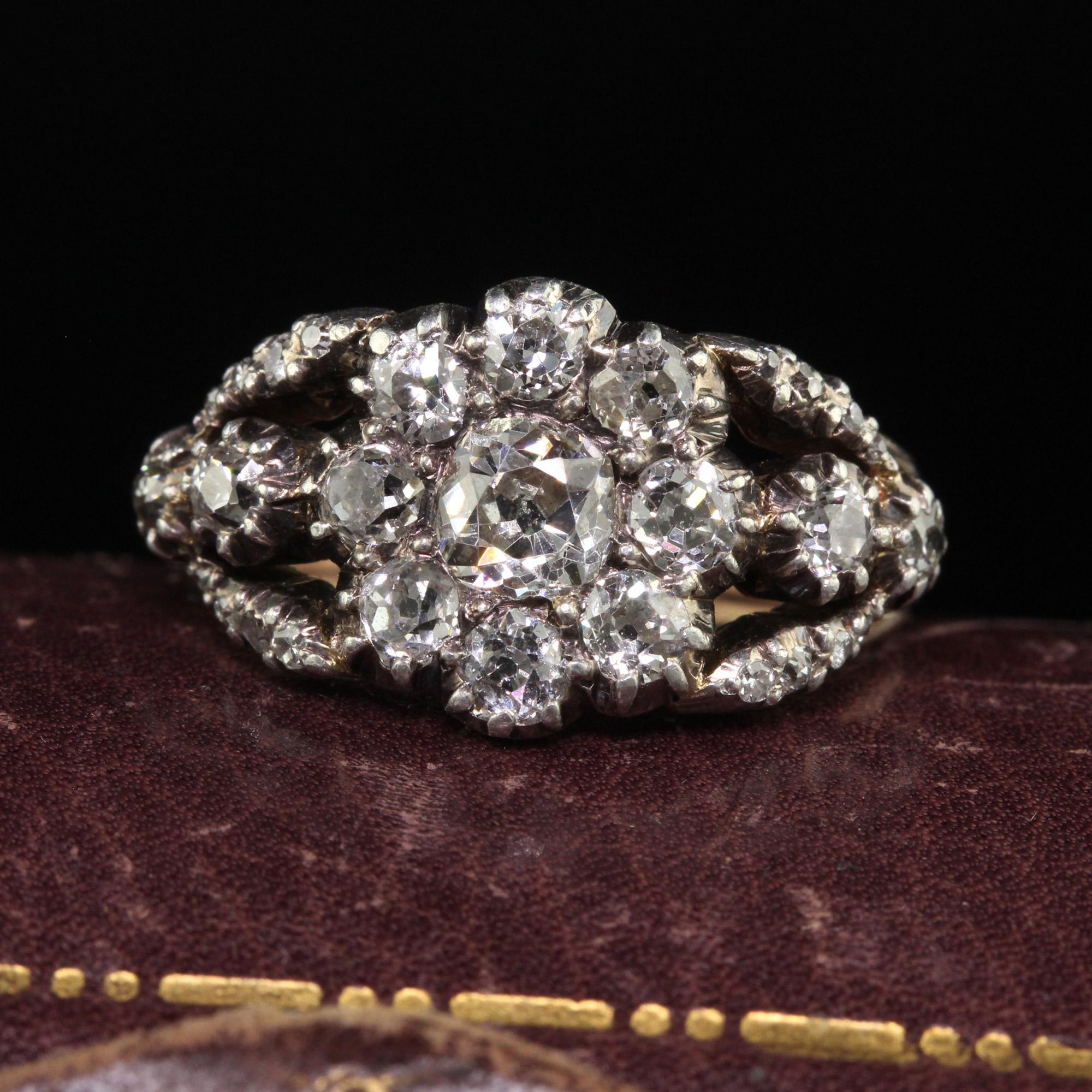 Antique Georgian 18K Gold Silver Top Old Mine Diamond Cluster Engagement Ring 5
