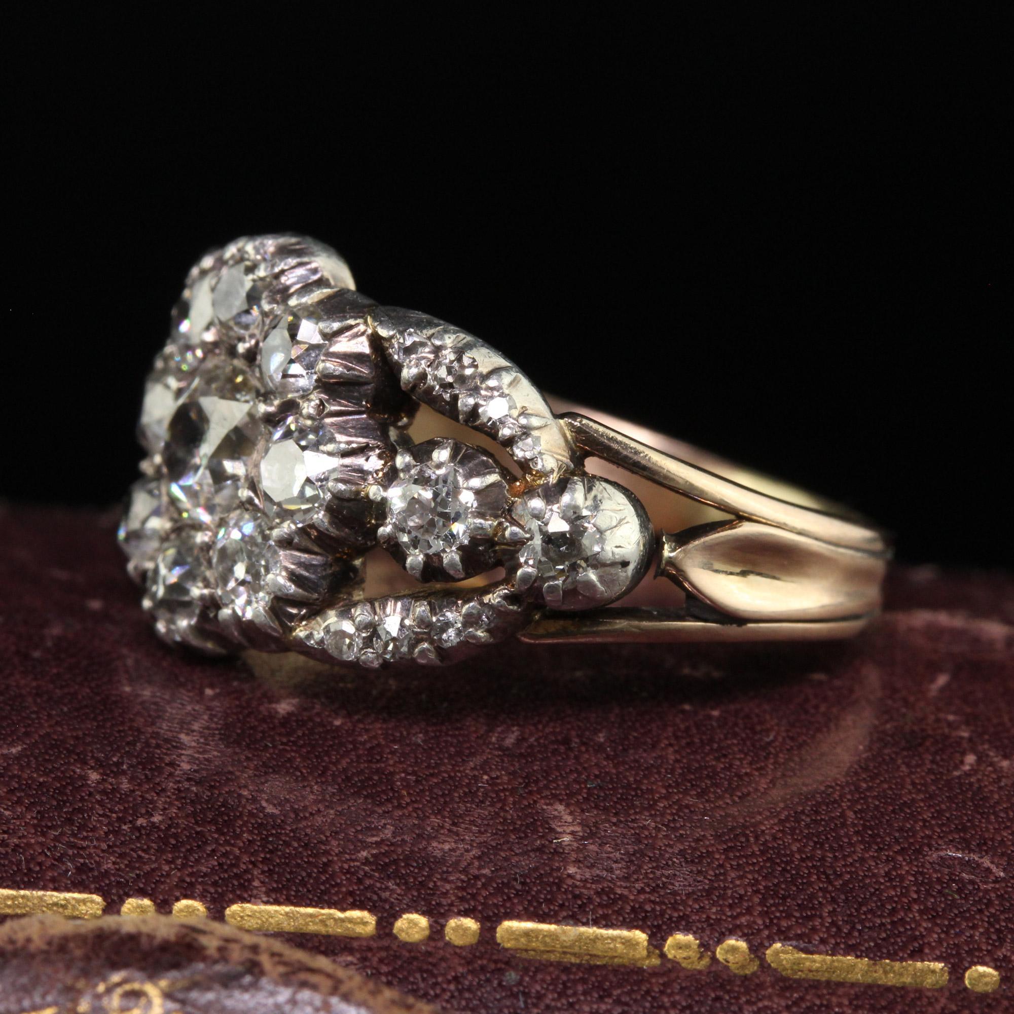 Old Mine Cut Antique Georgian 18K Gold Silver Top Old Mine Diamond Cluster Engagement Ring