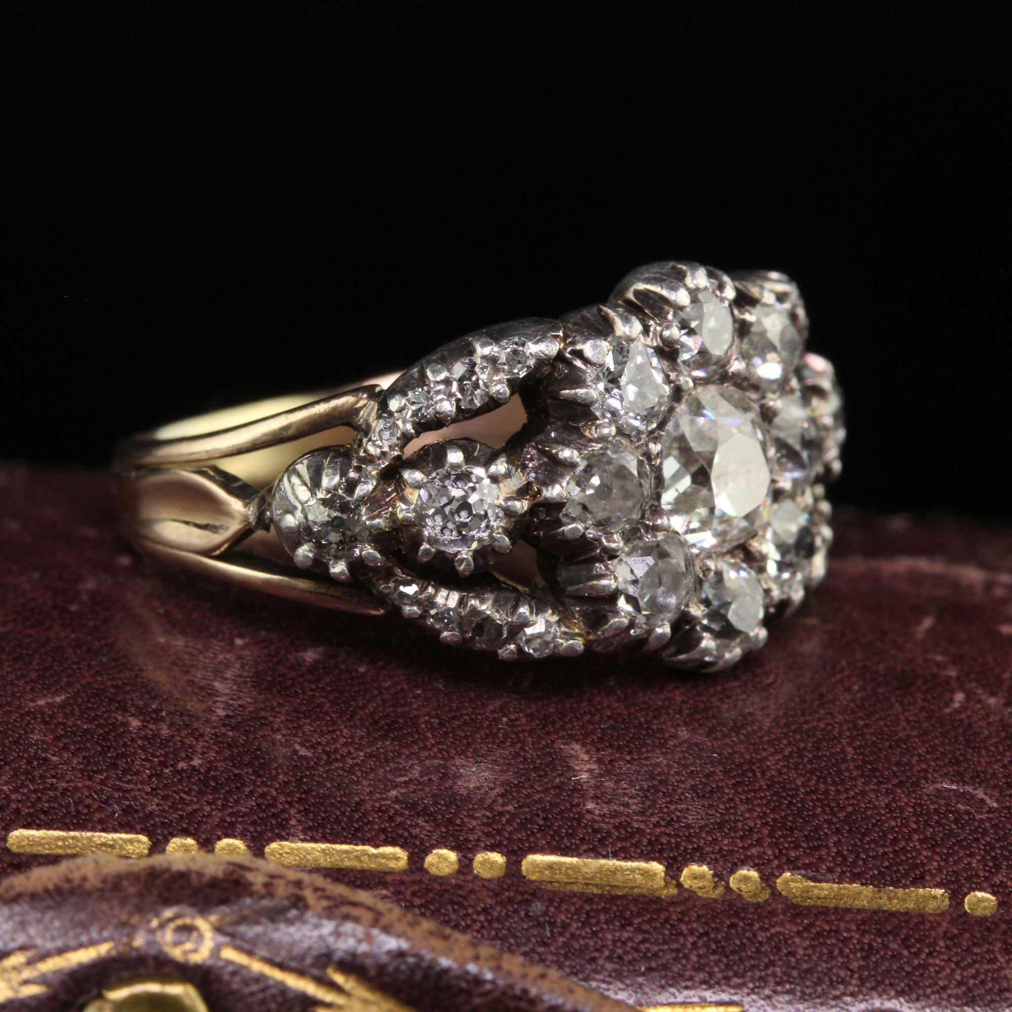 Antique Georgian 18K Gold Silver Top Old Mine Diamond Cluster Engagement Ring In Good Condition In Great Neck, NY