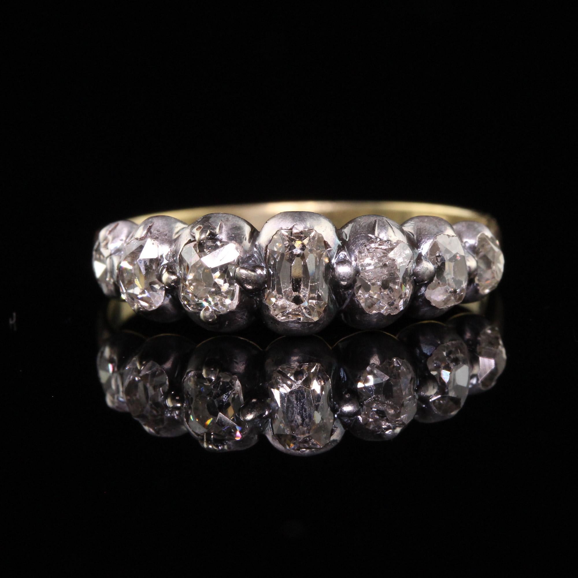 Old Mine Cut Antique Georgian 18k Yellow Gold and Silver Old Cut Diamond Band For Sale