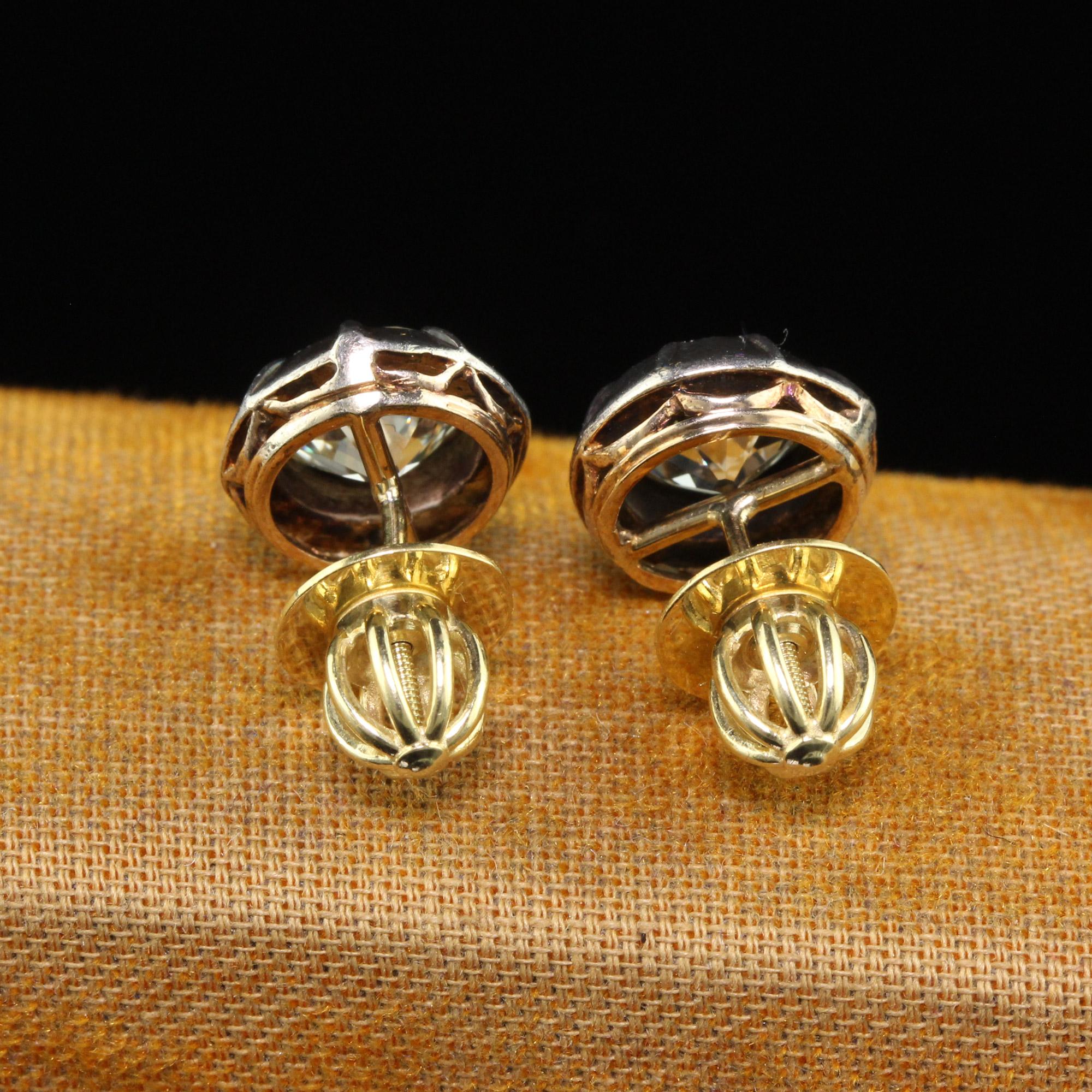 Antique Georgian 18K Yellow Gold and Silver Top Old Mine Diamond Stud Earrings 1
