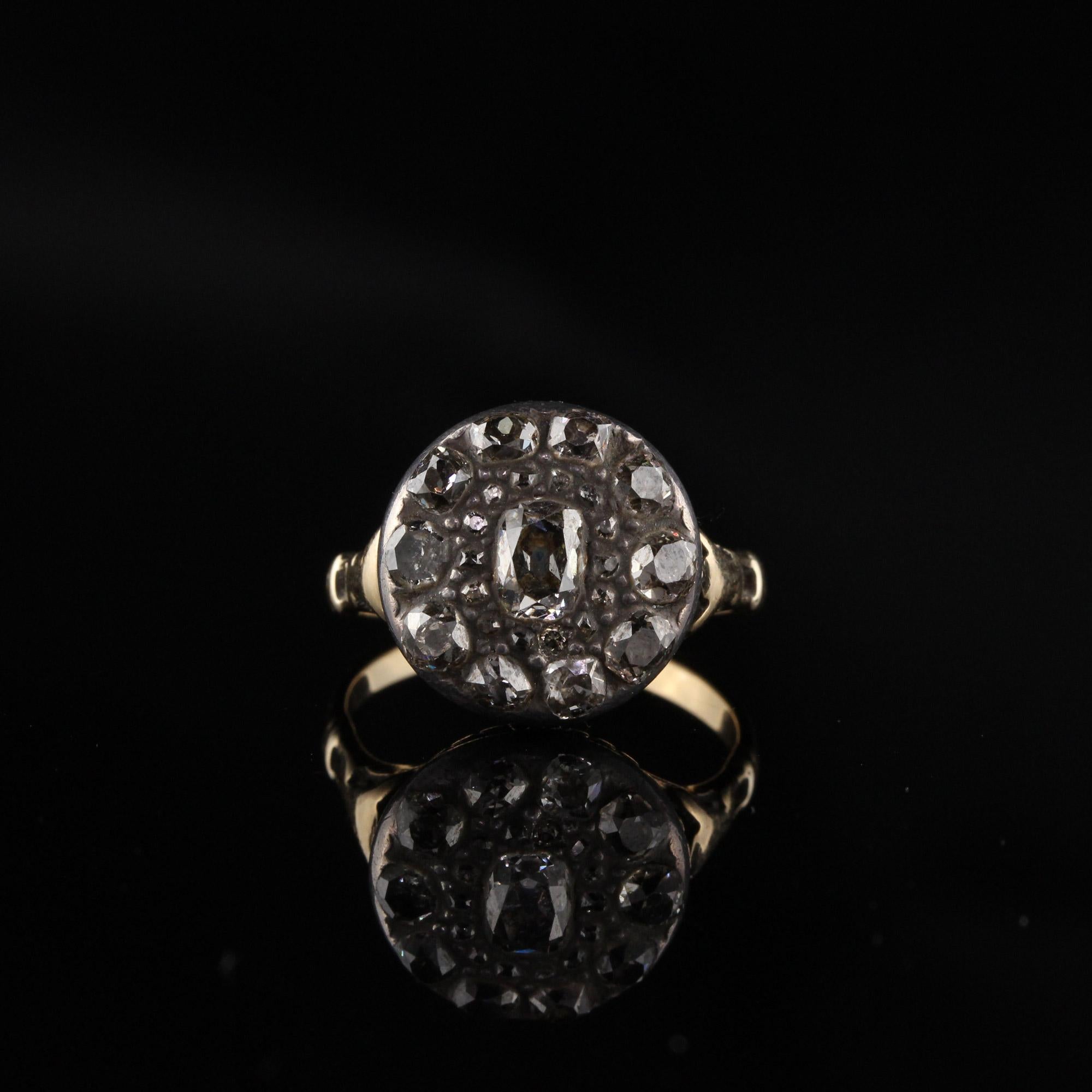 Antique Georgian 18 Karat Yellow Gold and Silver Top Rose Cut Diamond Ring In Good Condition In Great Neck, NY