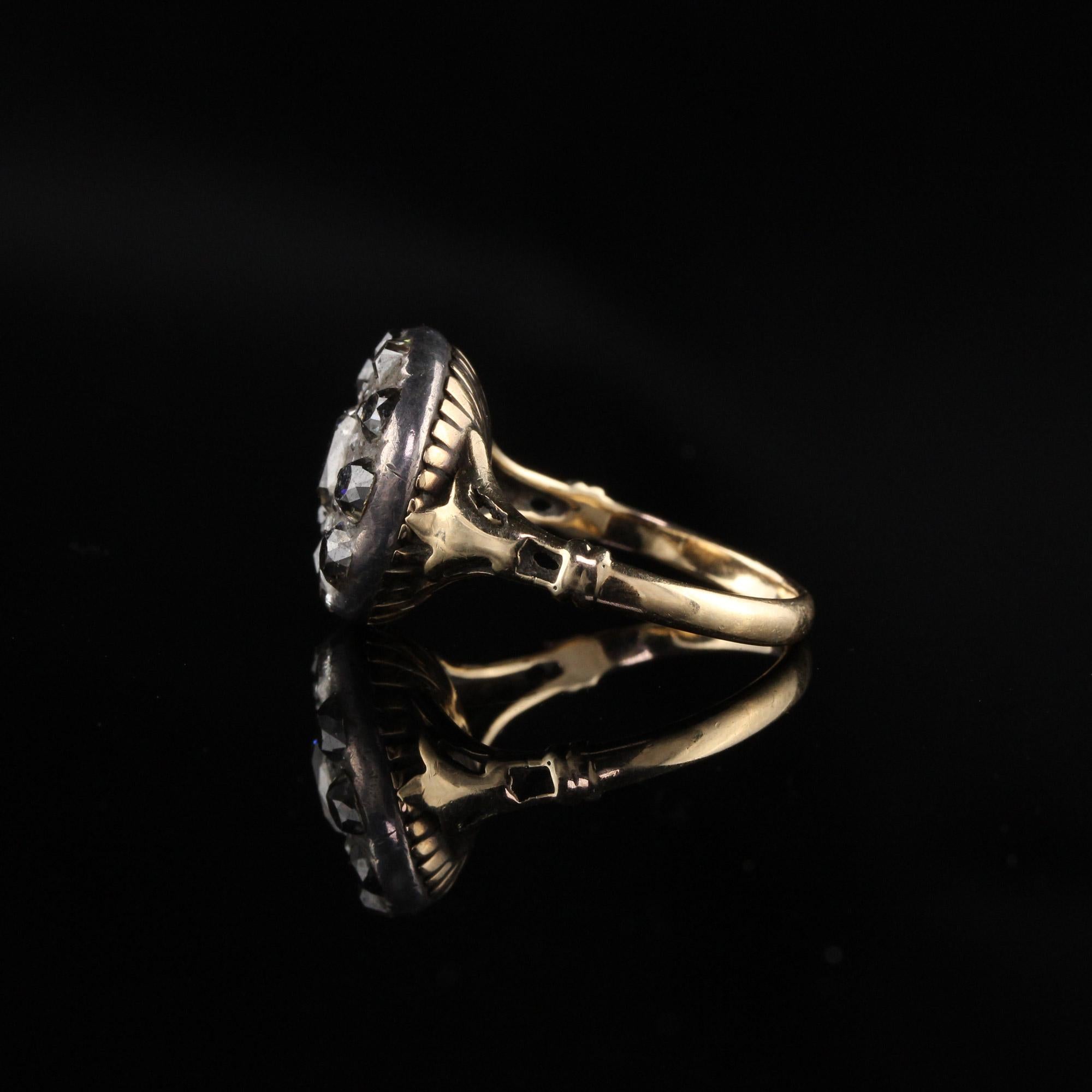 Women's Antique Georgian 18 Karat Yellow Gold and Silver Top Rose Cut Diamond Ring
