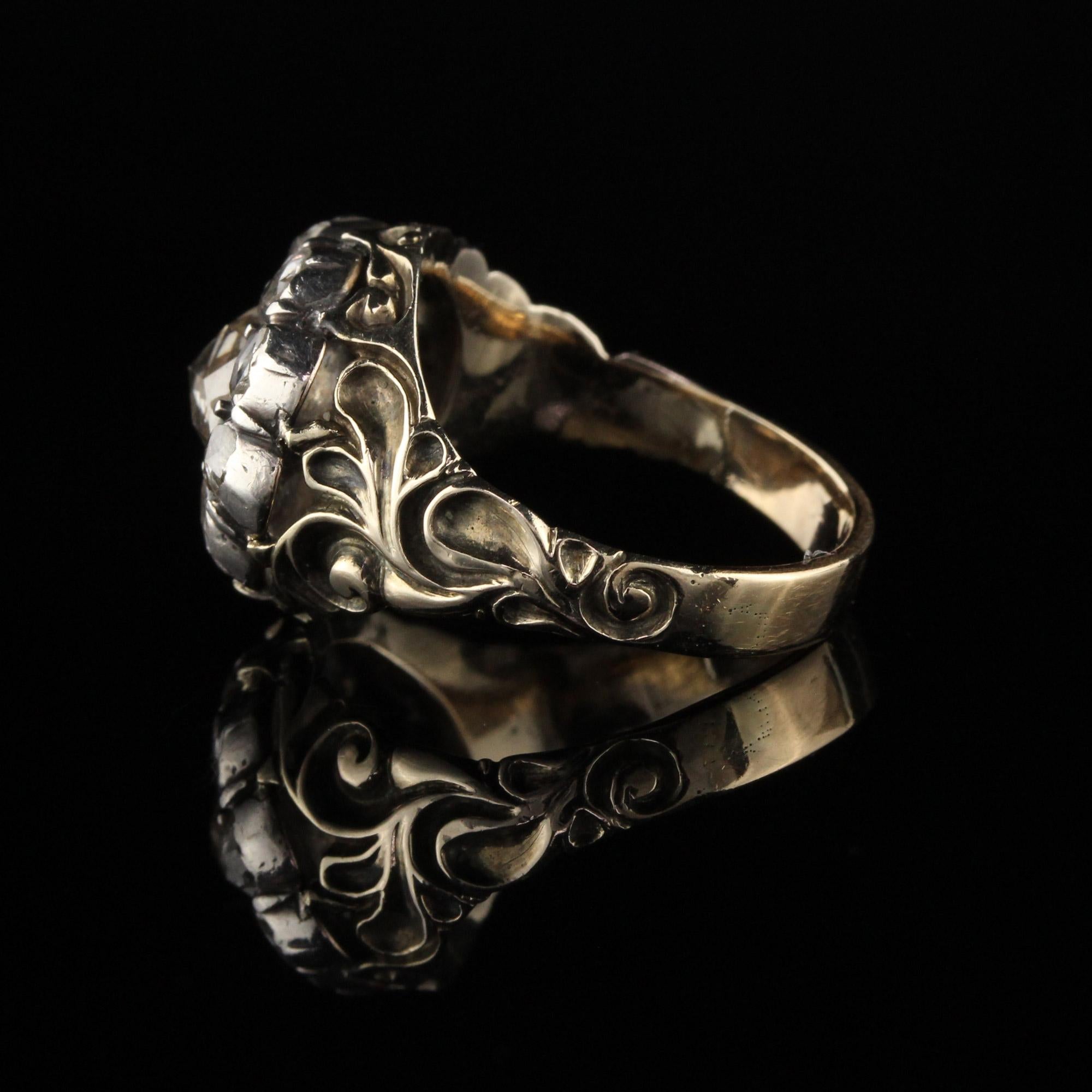 Women's or Men's Antique Georgian 18 Karat Yellow Gold and Silver Top Rose Cut Diamond Ring