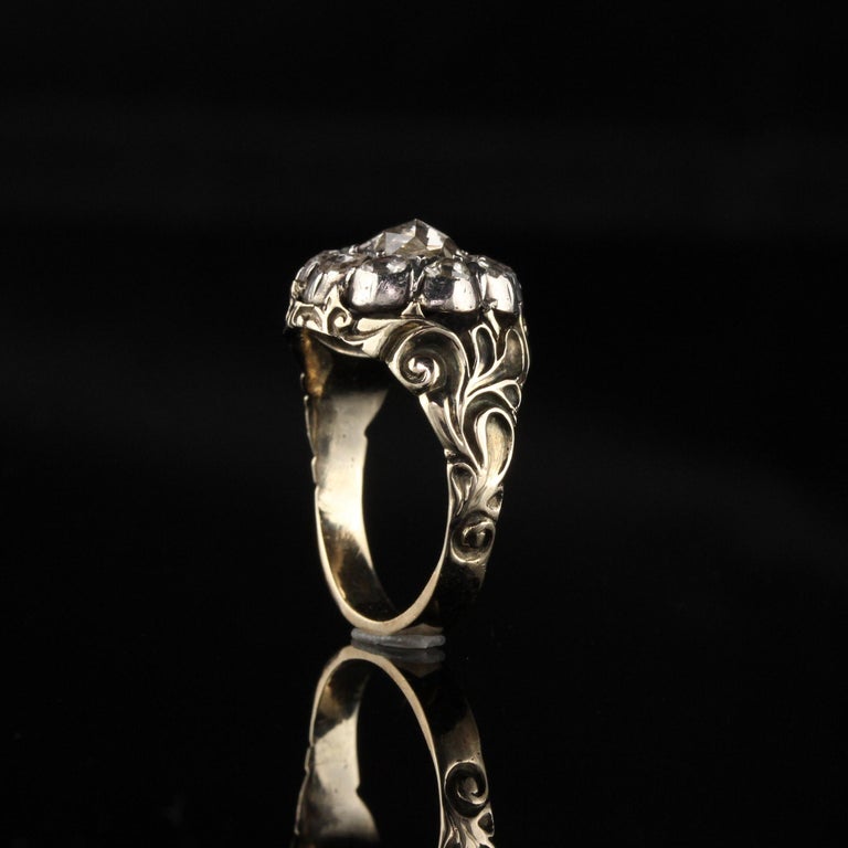 Antique Georgian 18 Karat Yellow Gold and Silver Top Rose Cut Diamond ...