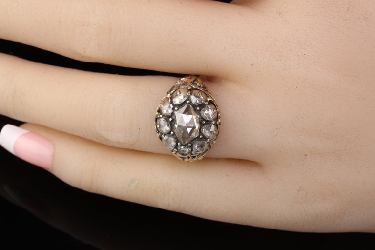 Antique Georgian 18 Karat Yellow Gold and Silver Top Rose Cut Diamond ...