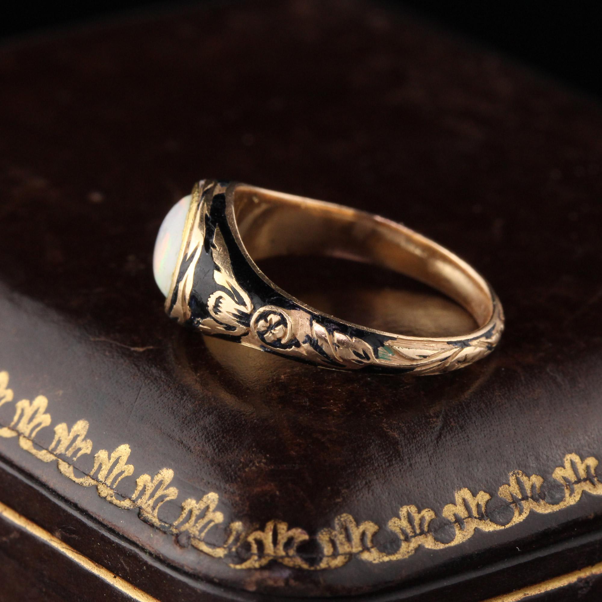 Oval Cut Antique Georgian 18 Karat Yellow Gold Opal and Black Enamel Signet Ring