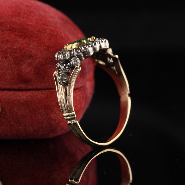 Antique Georgian 18 Karat Yellow Gold Rose Cut Diamond and Emerald Ring ...