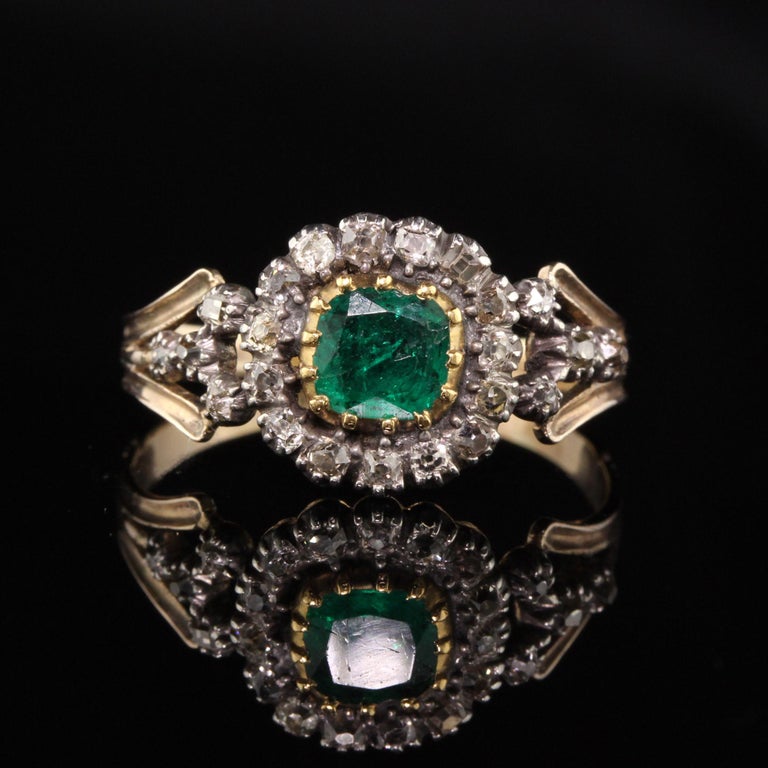 Antique Georgian 18 Karat Yellow Gold Rose Cut Diamond and Emerald Ring ...