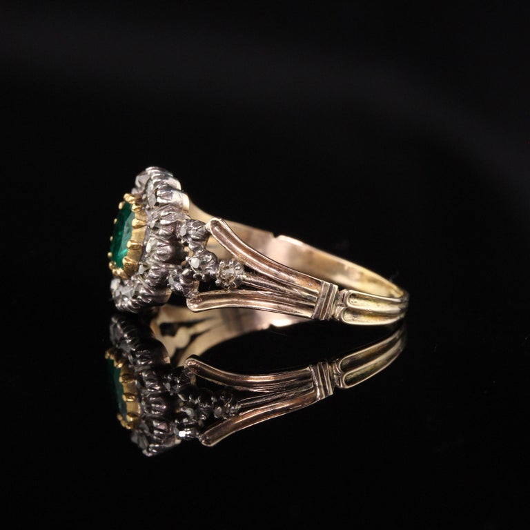 Antique Georgian 18 Karat Yellow Gold Rose Cut Diamond and Emerald Ring ...