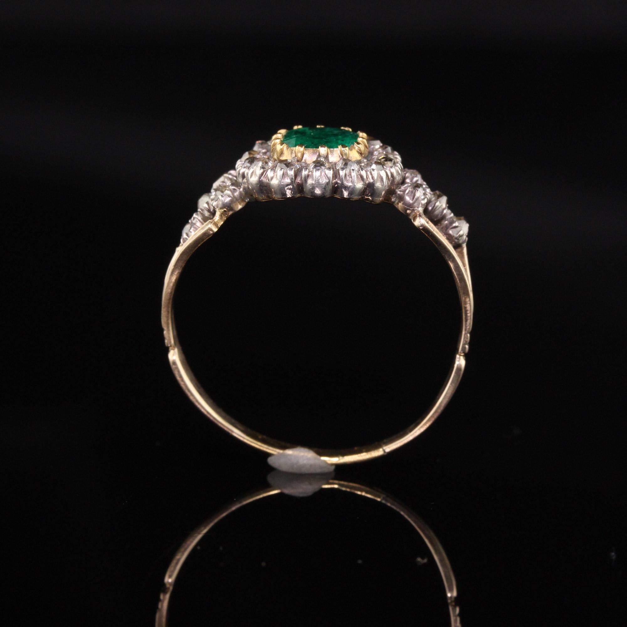 Antique Georgian 18 Karat Yellow Gold Rose Cut Diamond and Emerald Ring In Good Condition In Great Neck, NY