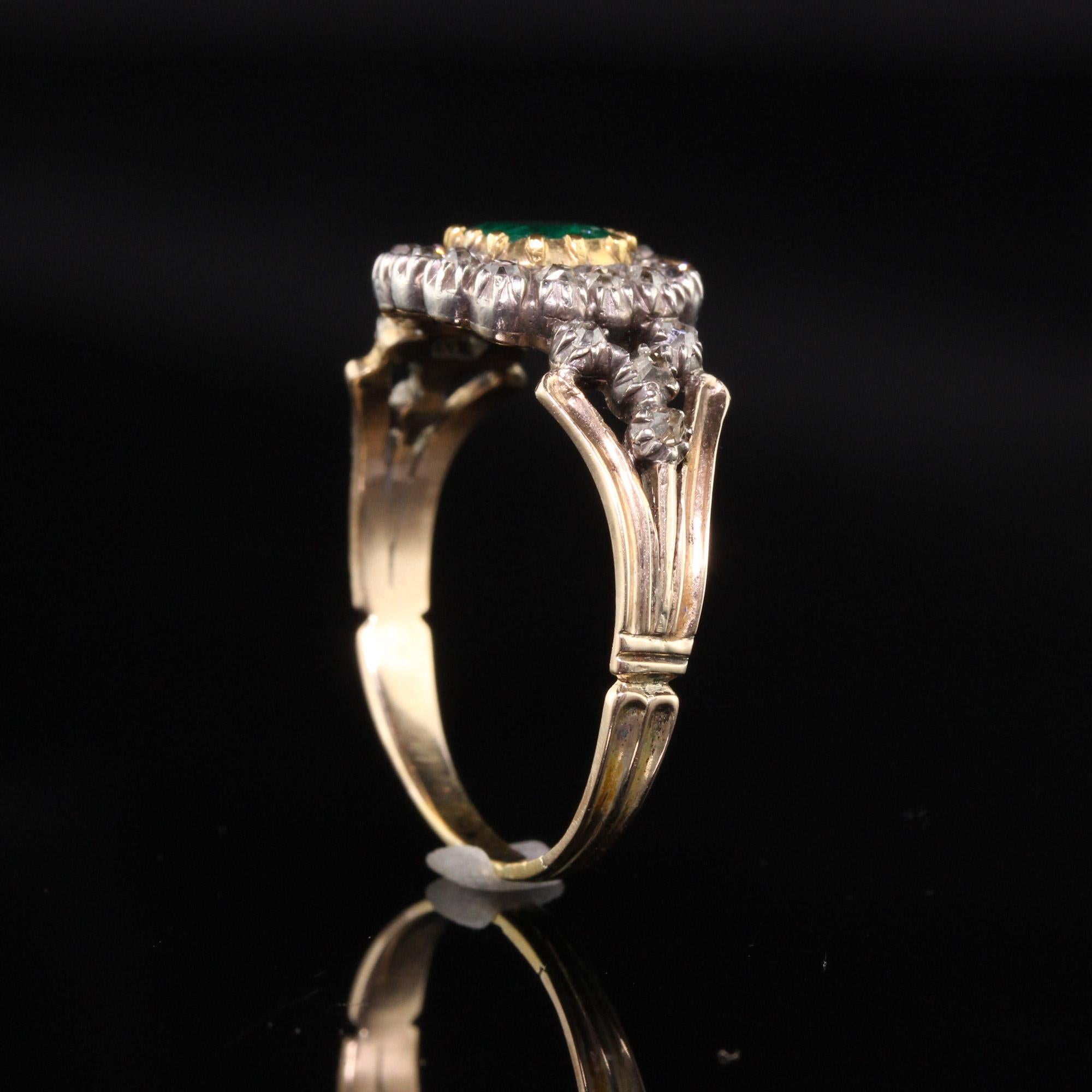 Women's Antique Georgian 18 Karat Yellow Gold Rose Cut Diamond and Emerald Ring