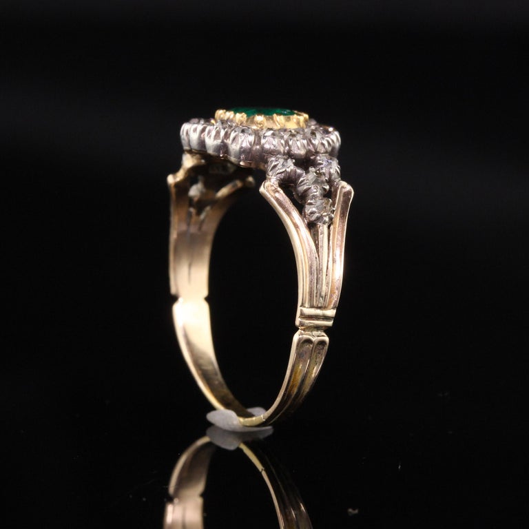 Antique Georgian 18 Karat Yellow Gold Rose Cut Diamond and Emerald Ring ...