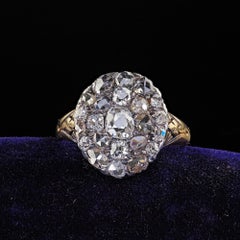 Antique Georgian 18K Yellow Gold Silver Top Rose Cut Diamond Cluster Ring