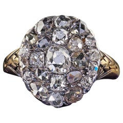 Antique Georgian 18K Yellow Gold Silver Top Rose Cut Diamond Cluster Ring