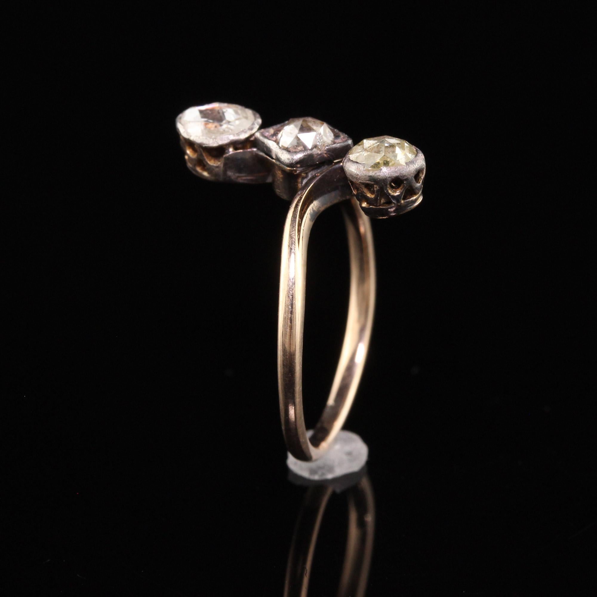 Antique Georgian 18K Yellow Gold Silver Top Rose Cut Diamond Three Stone Ring For Sale 2