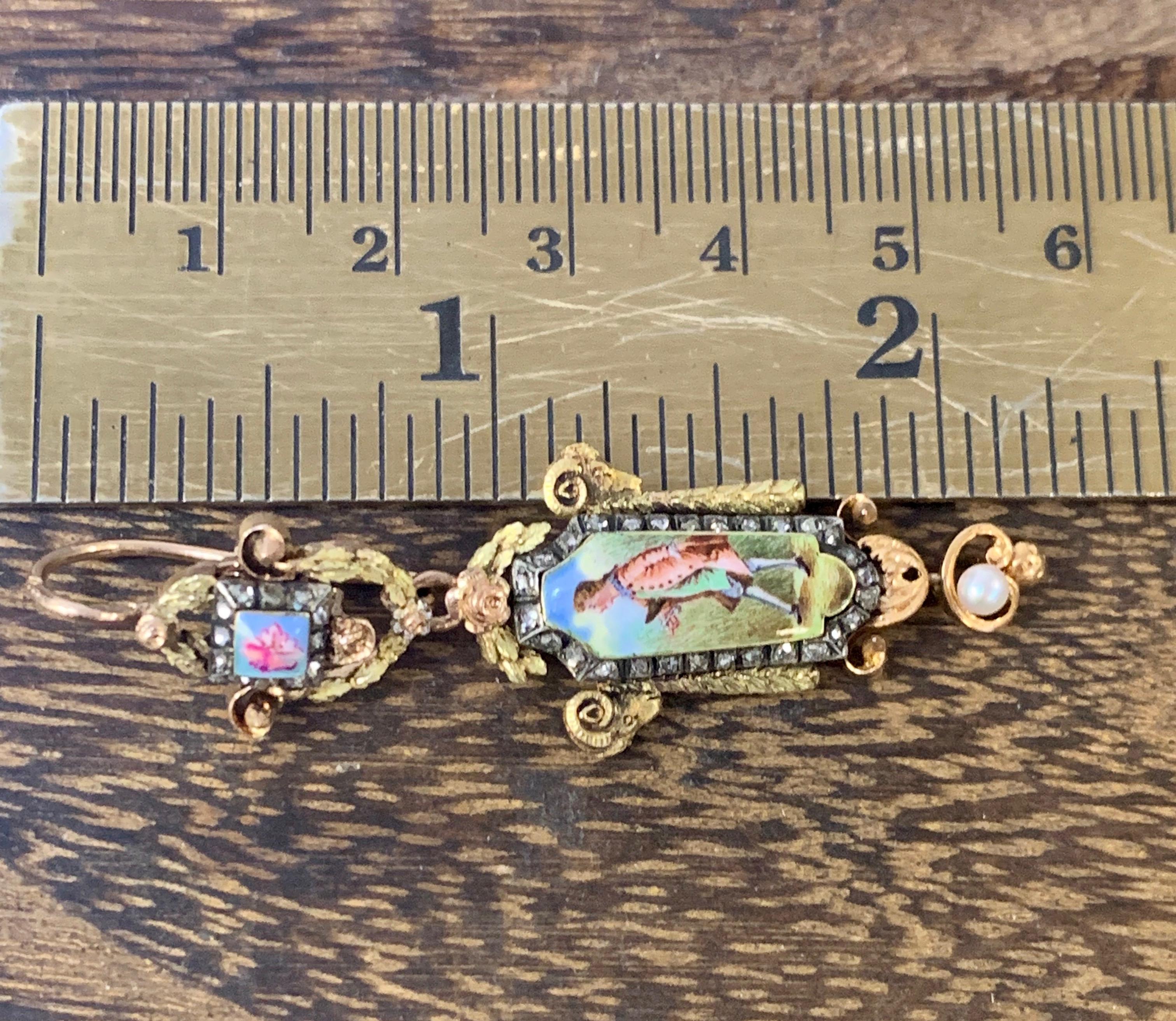 Antique Georgian 18Ky/r Diamond and Pearl Painted Portrait Earrings For Sale 1