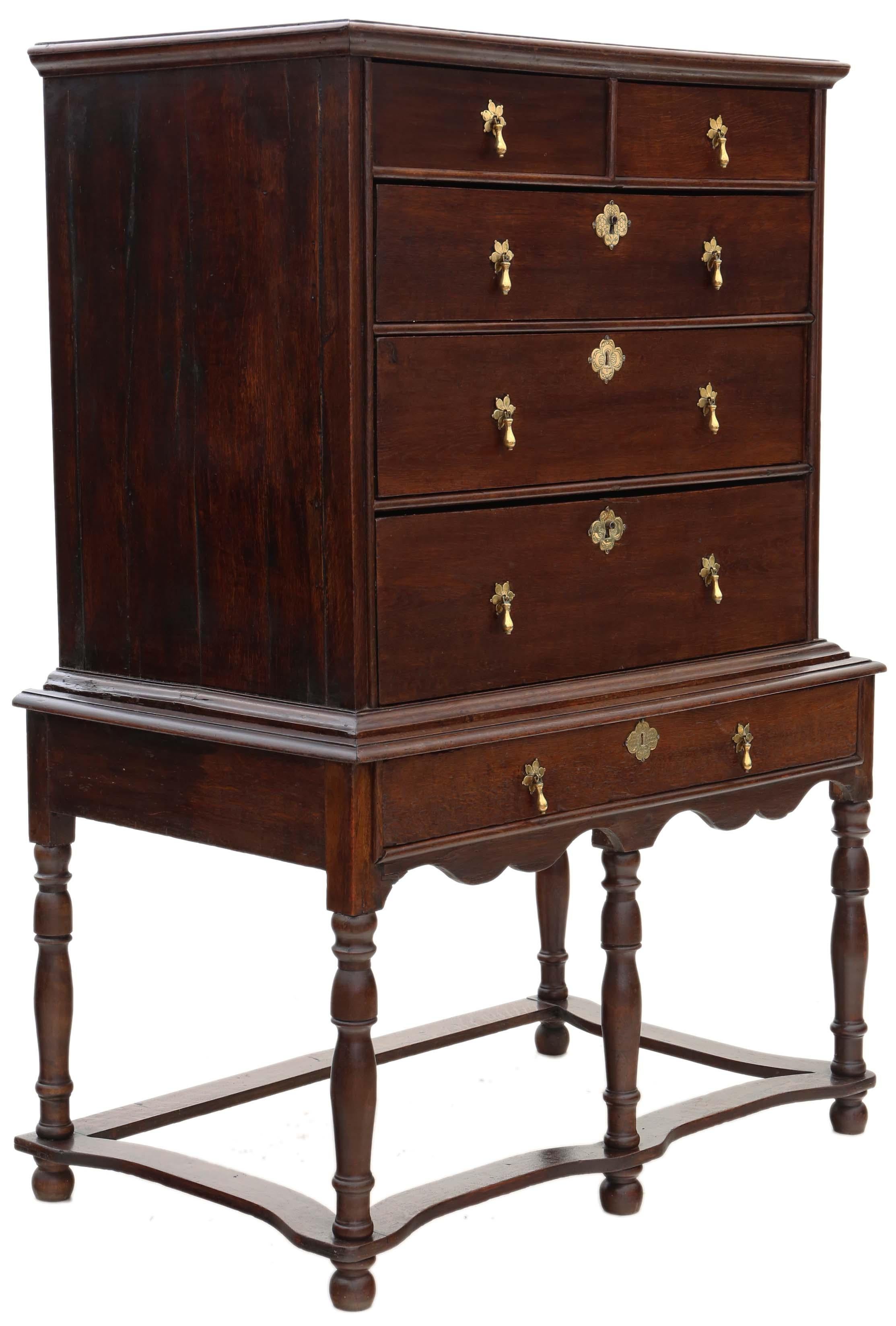 European Antique Georgian 18th Century and Later Oak Chest of Drawers on Stand