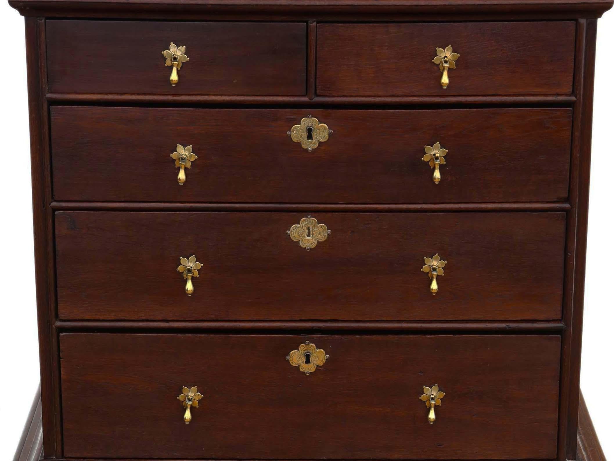 Antique Georgian 18th Century and Later Oak Chest of Drawers on Stand 2