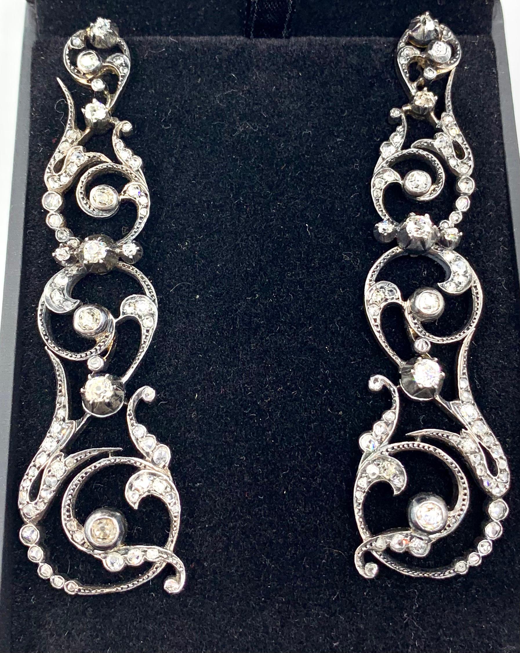 Antique Georgian 18th Century Diamond 18K Gold, Silver Topped Gold Earrings For Sale 6