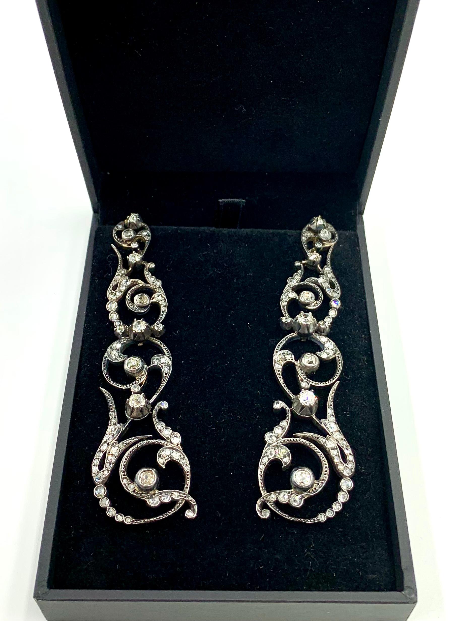 Antique Georgian 18th Century Diamond 18K Gold, Silver Topped Gold Earrings For Sale 8