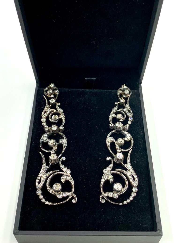 Antique Georgian 18th Century Diamond 18K Gold, Silver Topped Gold Earrings For Sale 10
